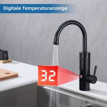 aihom Elektrischer Wasserhahn Drei-Sekunden-Aufheizung, intelligente digitale Temperaturanzeige, Edelstahl, 360° drehbar
