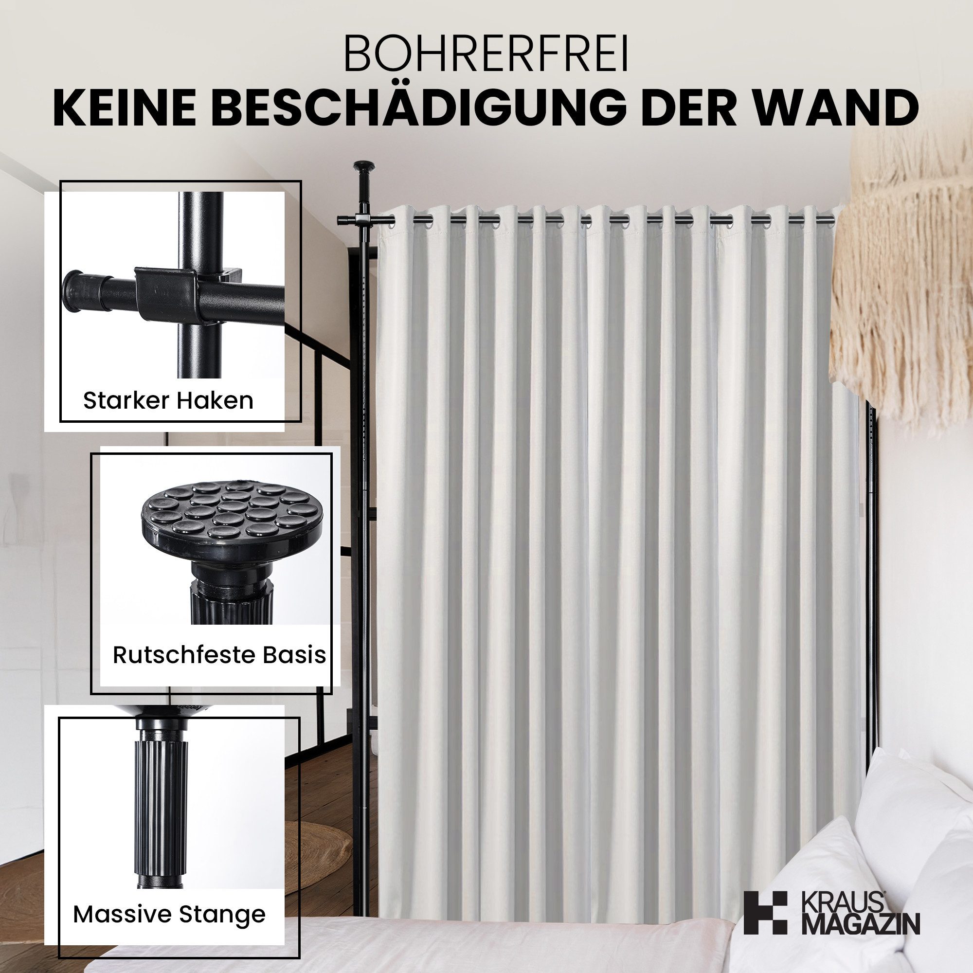 Kraus-Magazin Raumteiler flexibel verstellbares Paraventgestell, Gardinenst günstig online kaufen