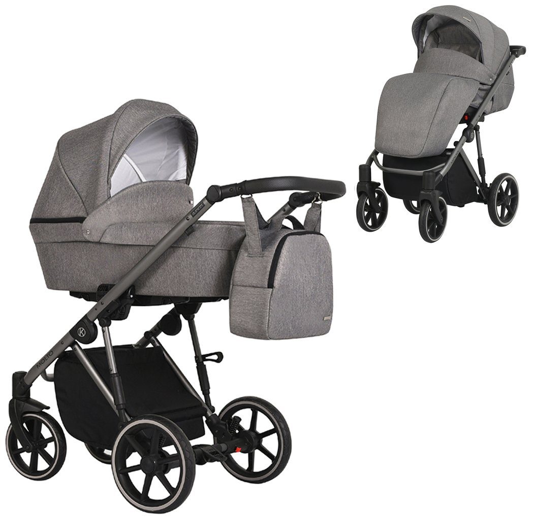 babies-on-wheels Kombi-Kinderwagen Molto 2 in 1 - 12 Teile - von Geburt bis 4 Jahre in 14 Designs Grau = graues Gestell