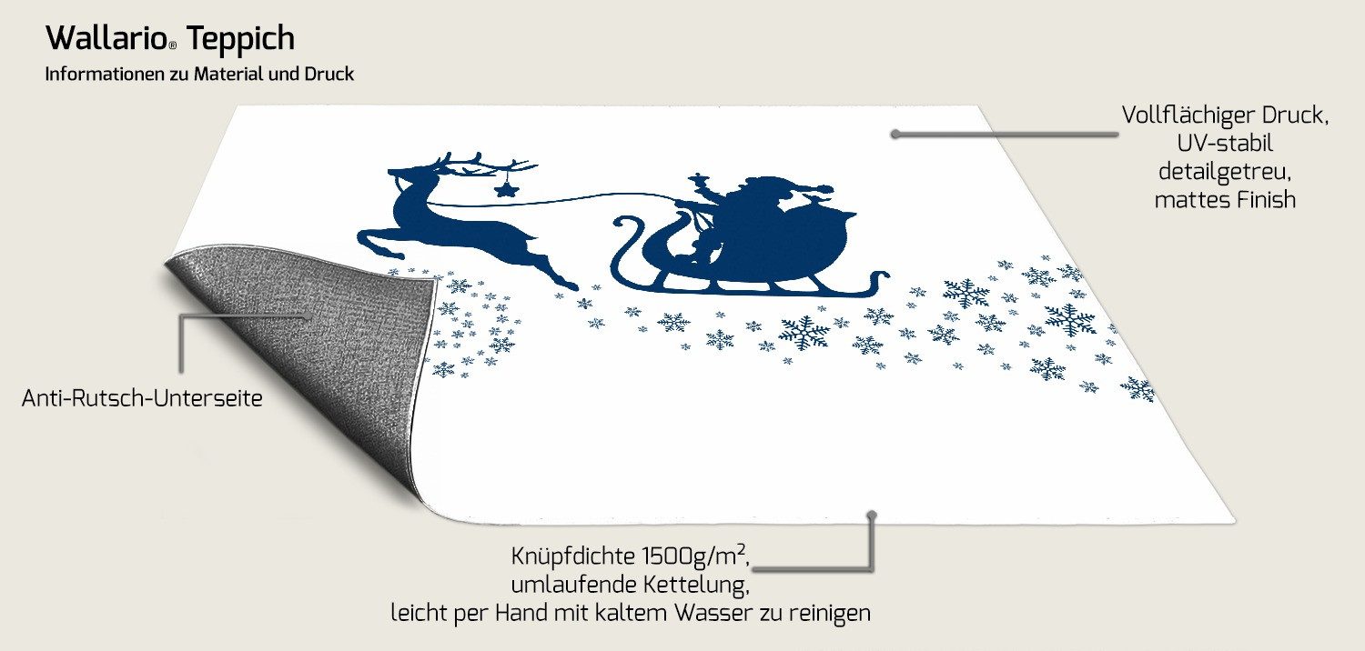 Wallario Teppich Weihnachtsmann auf seinem Schlitten mit Rentier, rechteckig, rutschfest