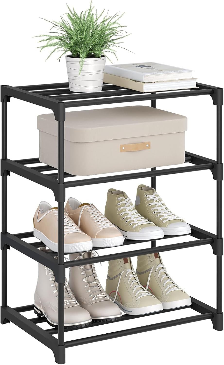 Woltu Schuhregal, offener Schuhschrank Metall. 4 Ebenen für 8 Paar Schuhe