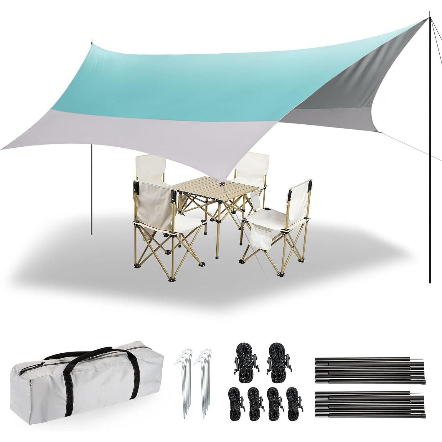 LuxusKollektion Tarp-Zelt Tarp 3,7x4,3m Wasserdicht Ultraleicht 6 Umreifungspunkte Türkis&grau