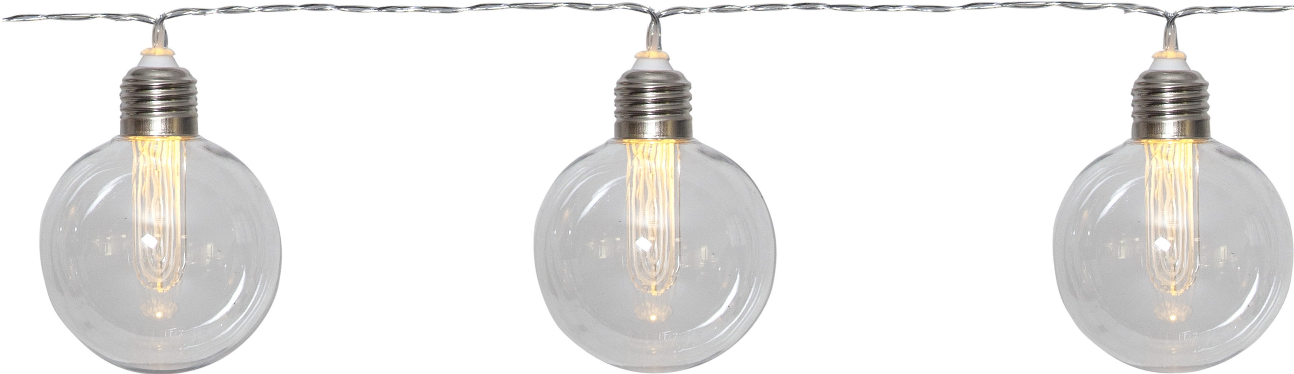 STAR TRADING LED-Lichterkette Chania, 8-flammig, Ø 8 cm, ca. 2,45 m + 2 m Zuleitung, klar, Kunststoff, Akku, outdoor