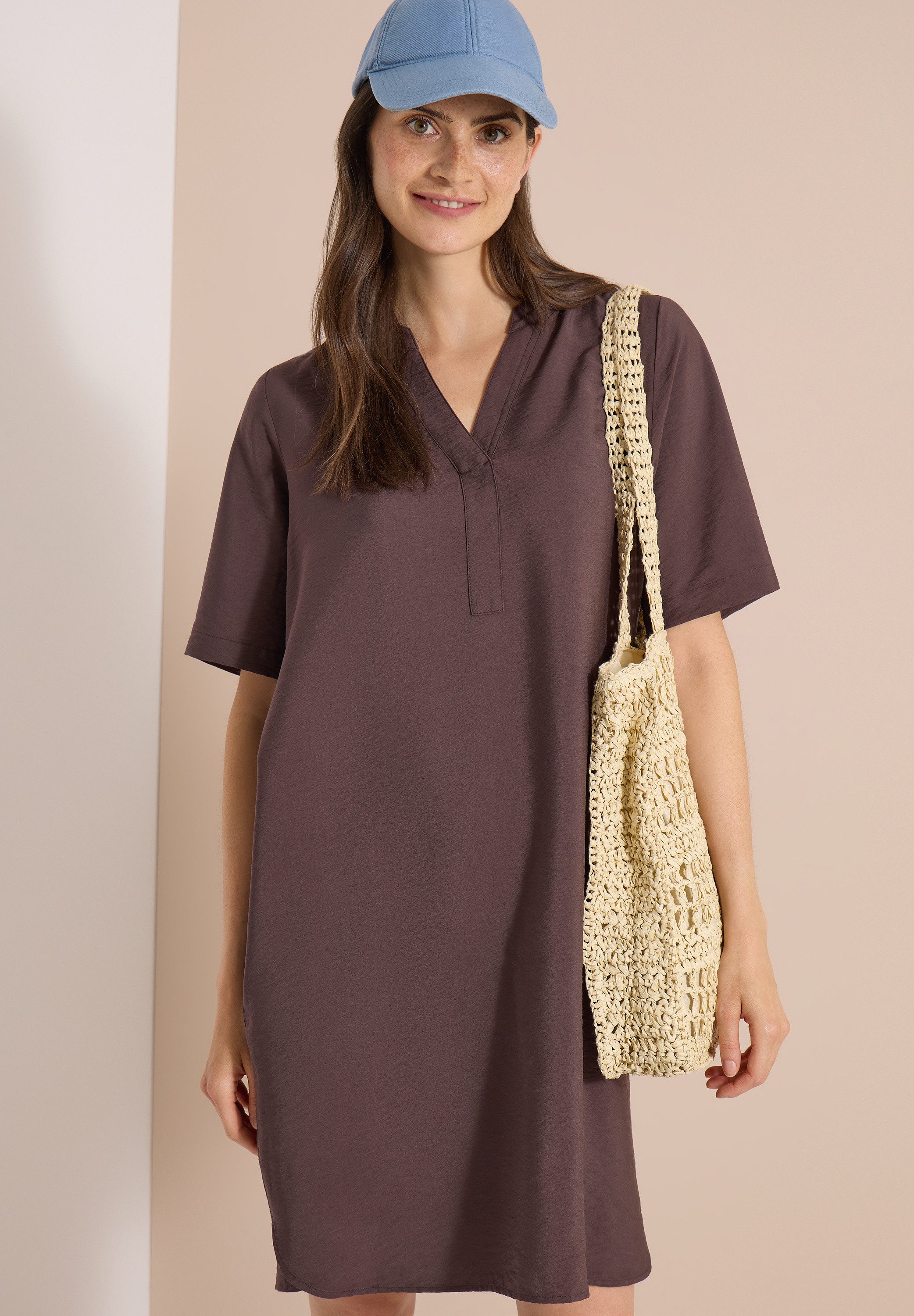 CECIL Sommerkleid Viskosemix, Split Neck, knieumspielend