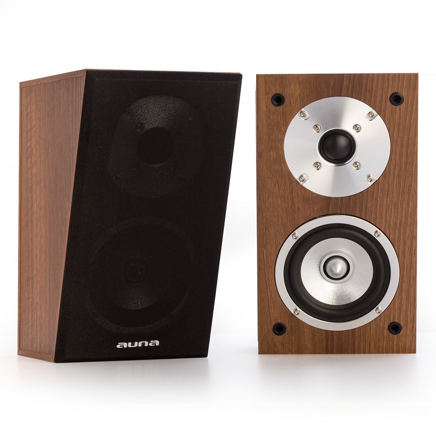 Auna Linie 501 Atmos SAT Lautsprecher (Schnell verbunden: rückseitiges Terminal für Einzelverdrahtung, 120 W, 120 W RMS Heimkino 2-Wege-Lautsprecher-System Hi Fi) Holz