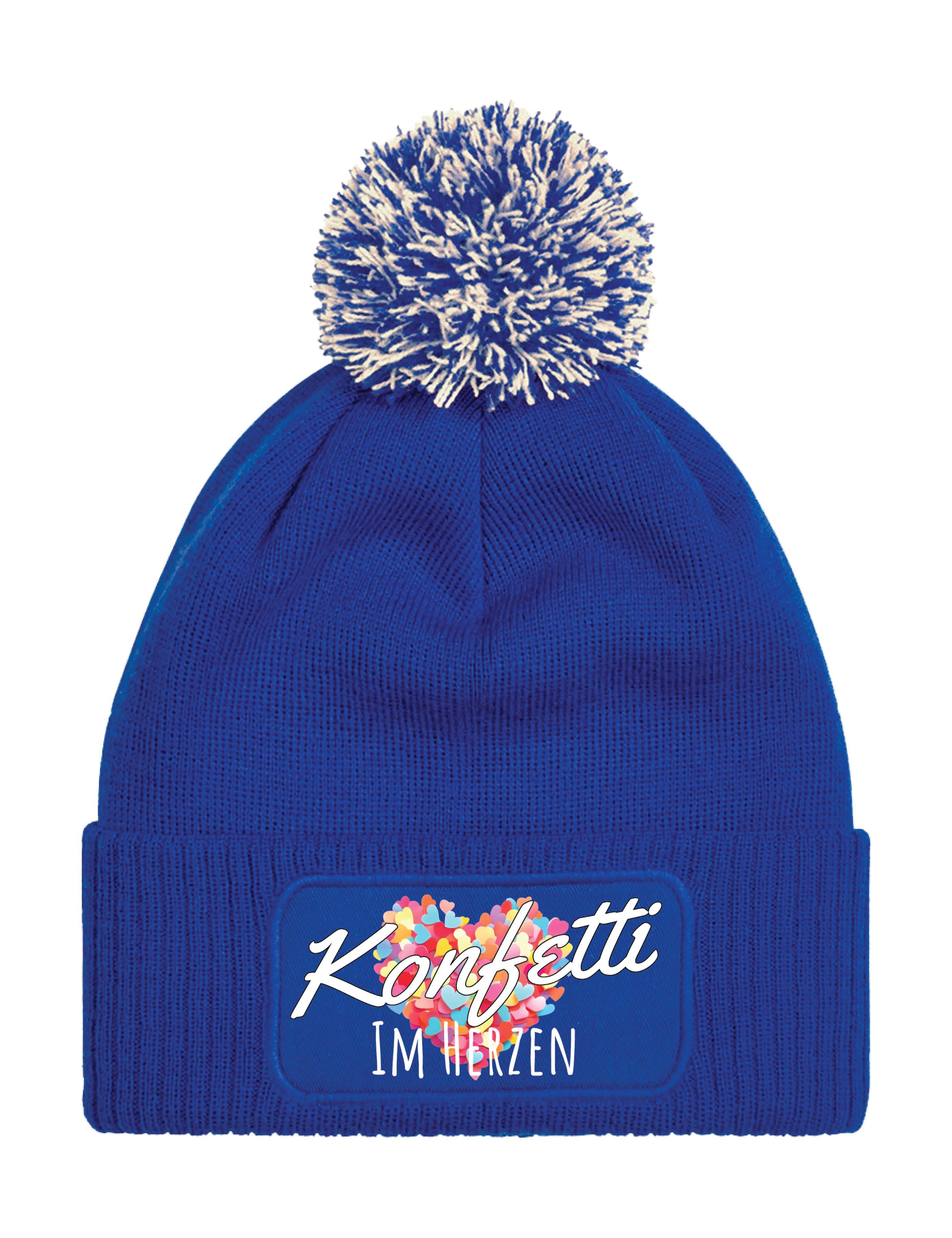 Youth Designz Bommelmütze Unisex Strick Bommel Beanie Mütze Konfetti im Herz Aufdruck Geschenk mit lustigen Logo für Damen und Herren