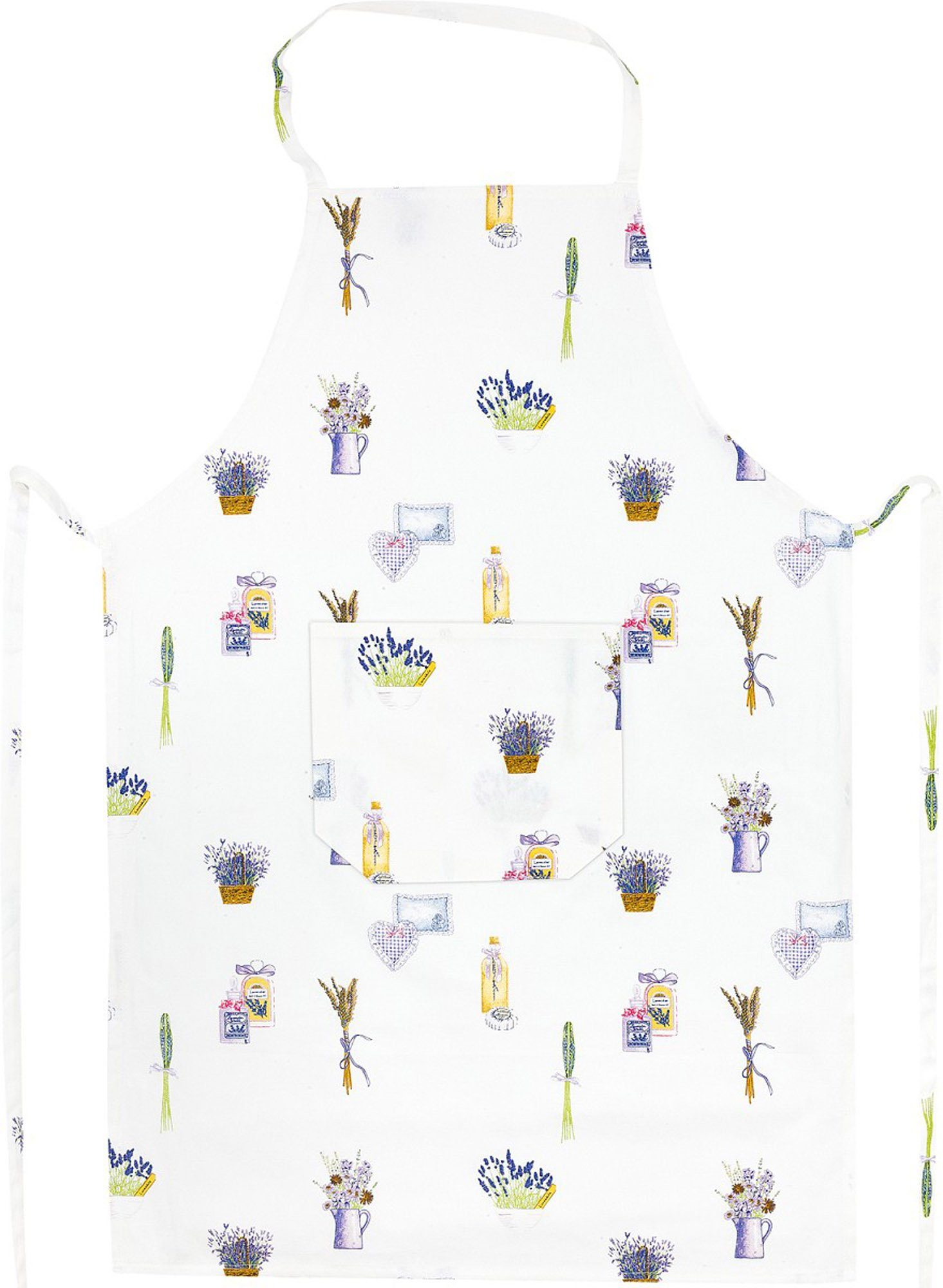 Kracht Kochschürze Lavendelkörbchen, (Set, 1-tlg., Set), Nackenband und aufgesetzte Tasche ca.70x90cm Baumwolle
