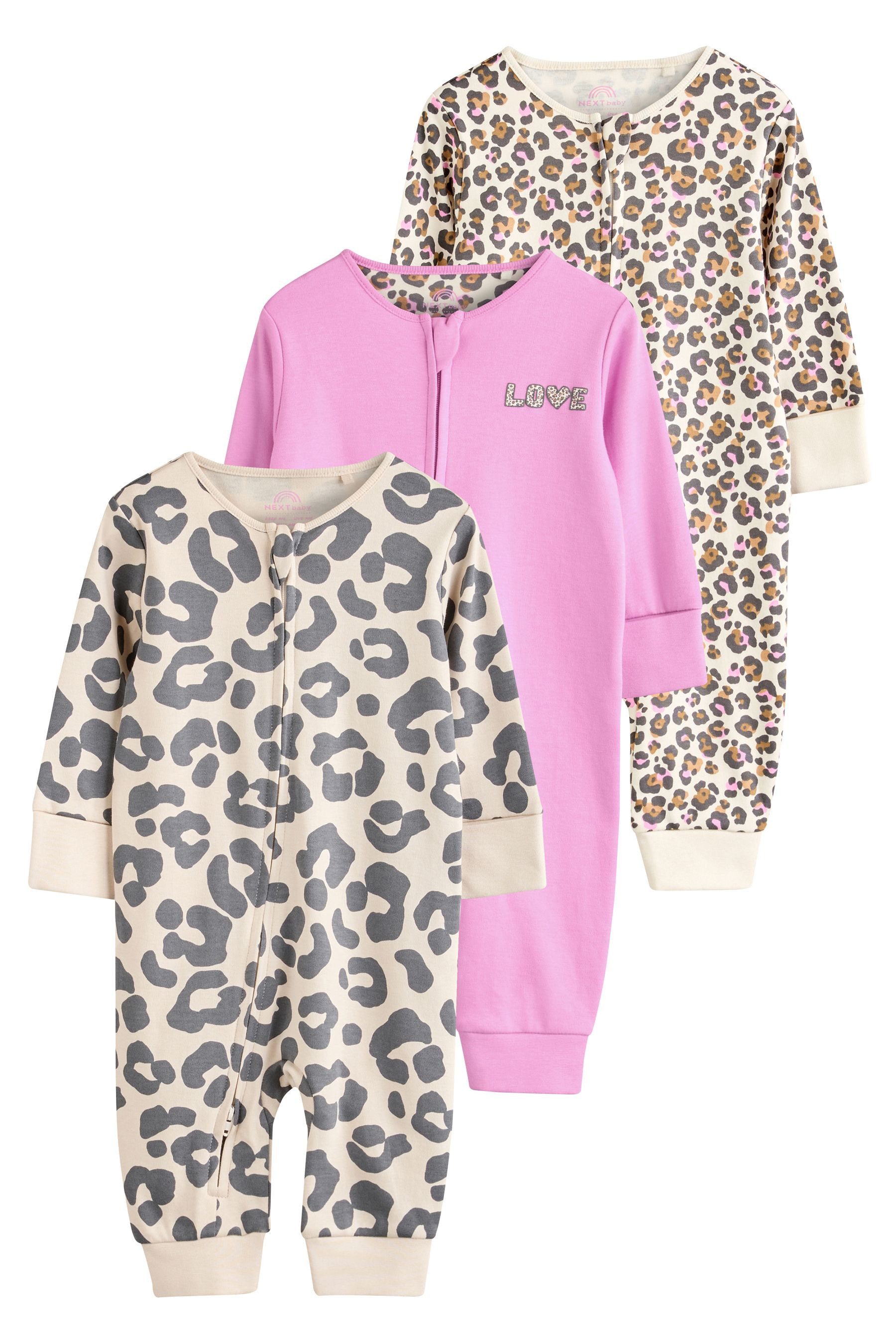 Next Schlafoverall Gerippte Babyschlafanzüge ohne Fuß, 3er-Pack (3-tlg)