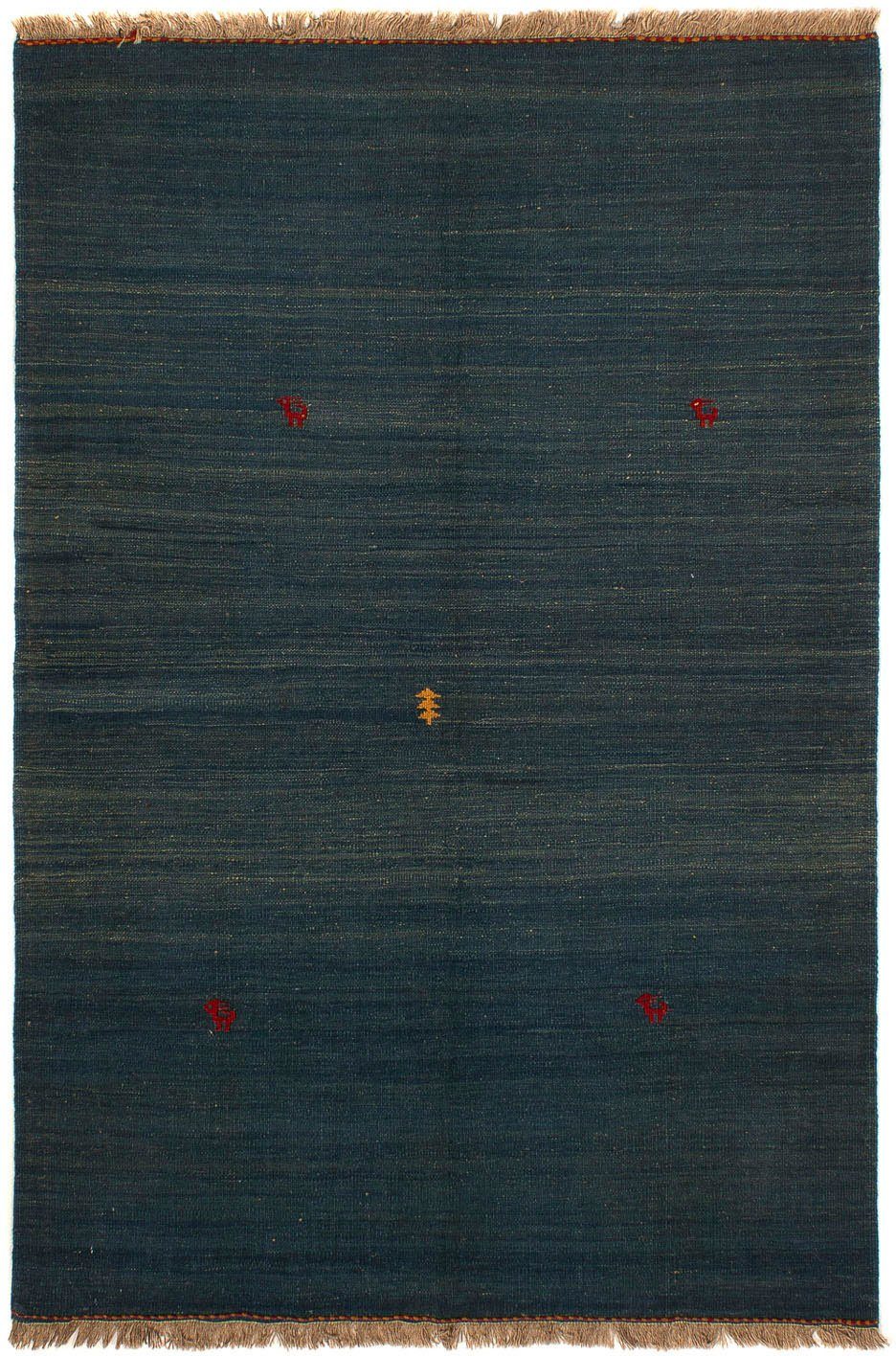 Wollteppich Kelim - Oriental 146 cm x Höhe: - 203 morgenland, - Wohnzimmer, dunkelblau, Einzelstück 6 rechteckig, mm