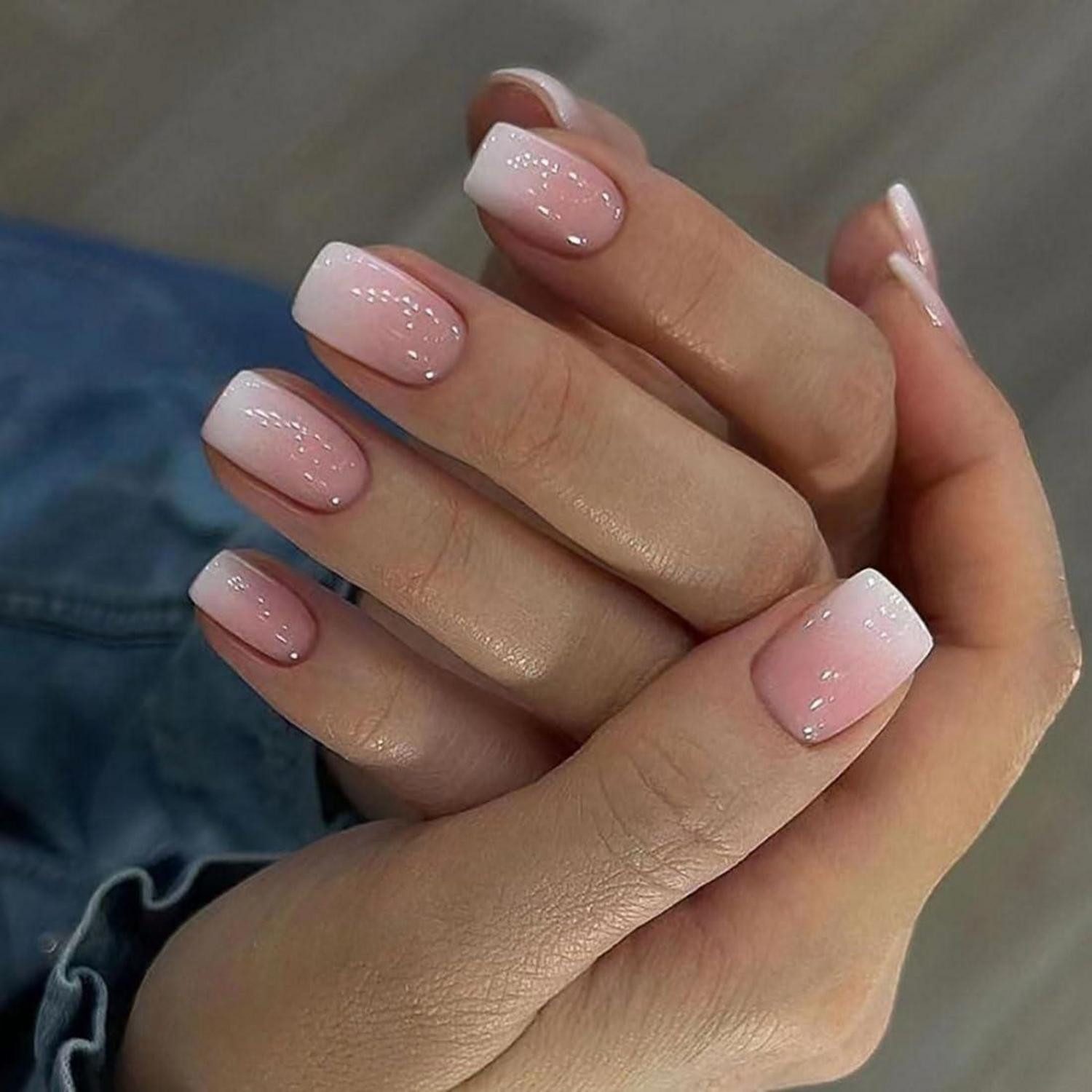 LuxusKollektion Kunstfingernägel Künstliche Fingernägel kurz quadratisch rosa Farbverlauf 24 Stk