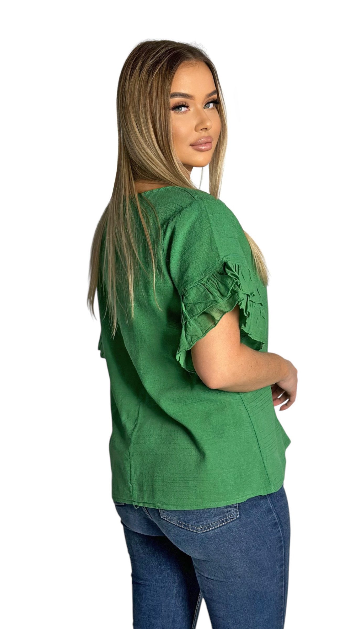 Mississhop Kurzarmshirt Charmantes Volant-Ärmel-Shirt – 100% günstig online kaufen