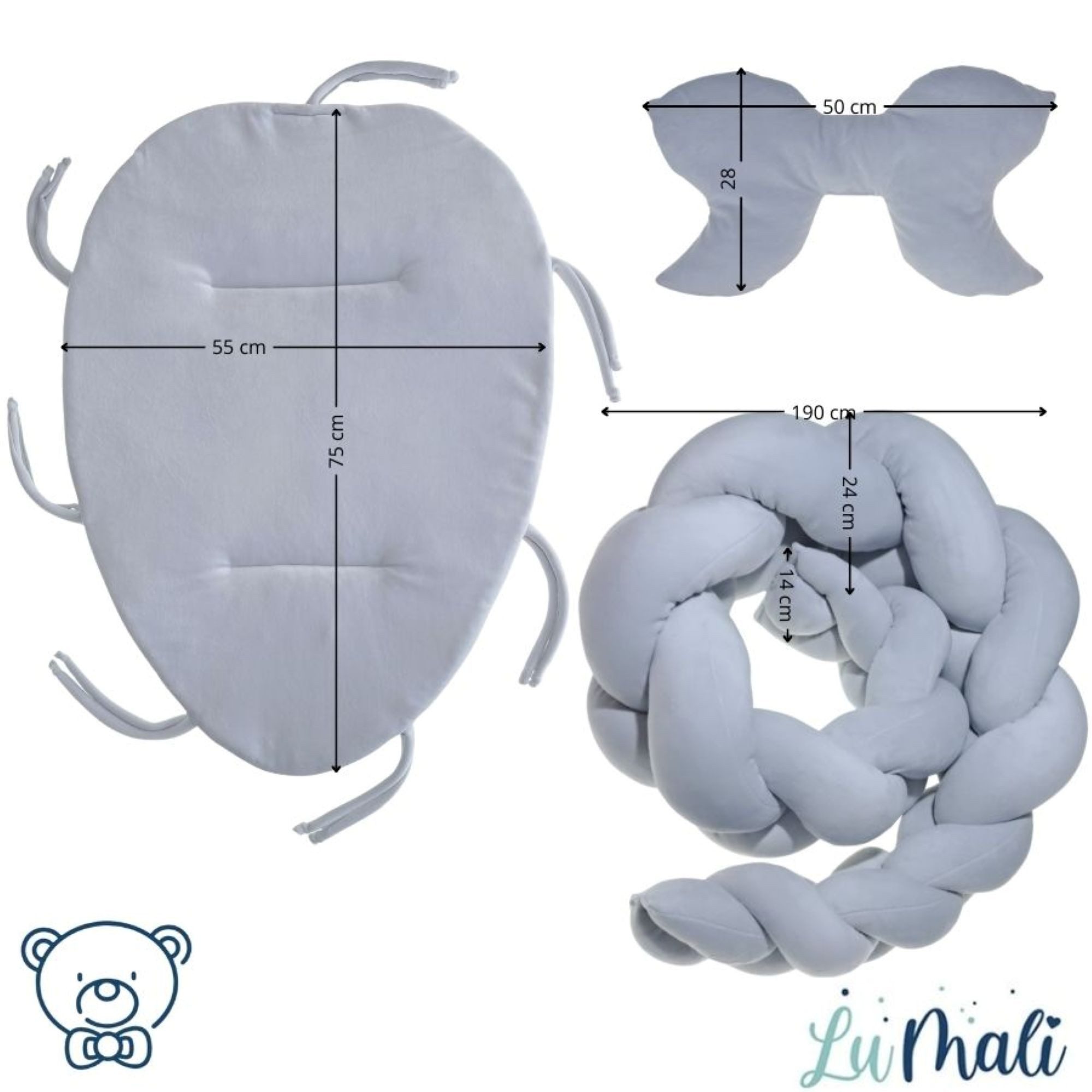 LuMali Kuschelnest 3in1 Babynest XXL Kokon Zopf Matte Kissen superweich wendbar doppelt, (3-teiliges Set: Zopf, Matte, Kissen), Neugeborene Baumwolle Velour antiallergisch wendbar Geschenk Geburt