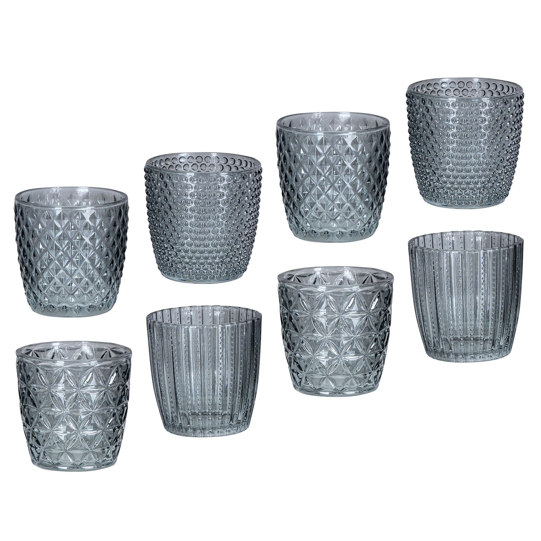 Levandeo® Teelichthalter, 8er Set Windlicht H7,5cm Glas Grau Teelichthalter Tischdeko Kerzen