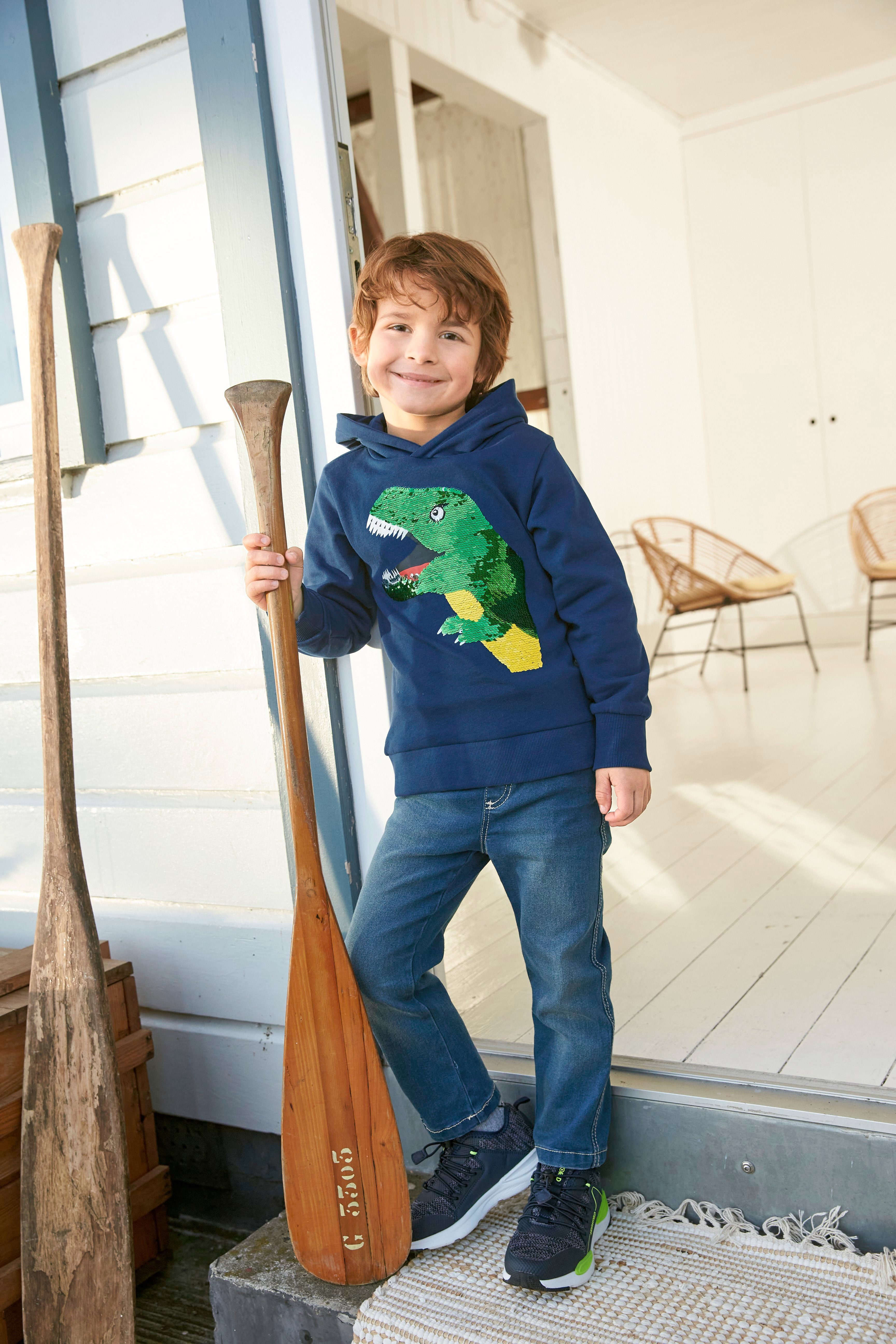 Dino Kapuzensweatshirt KIDSWORLD tollem mit Wendepailletten aus