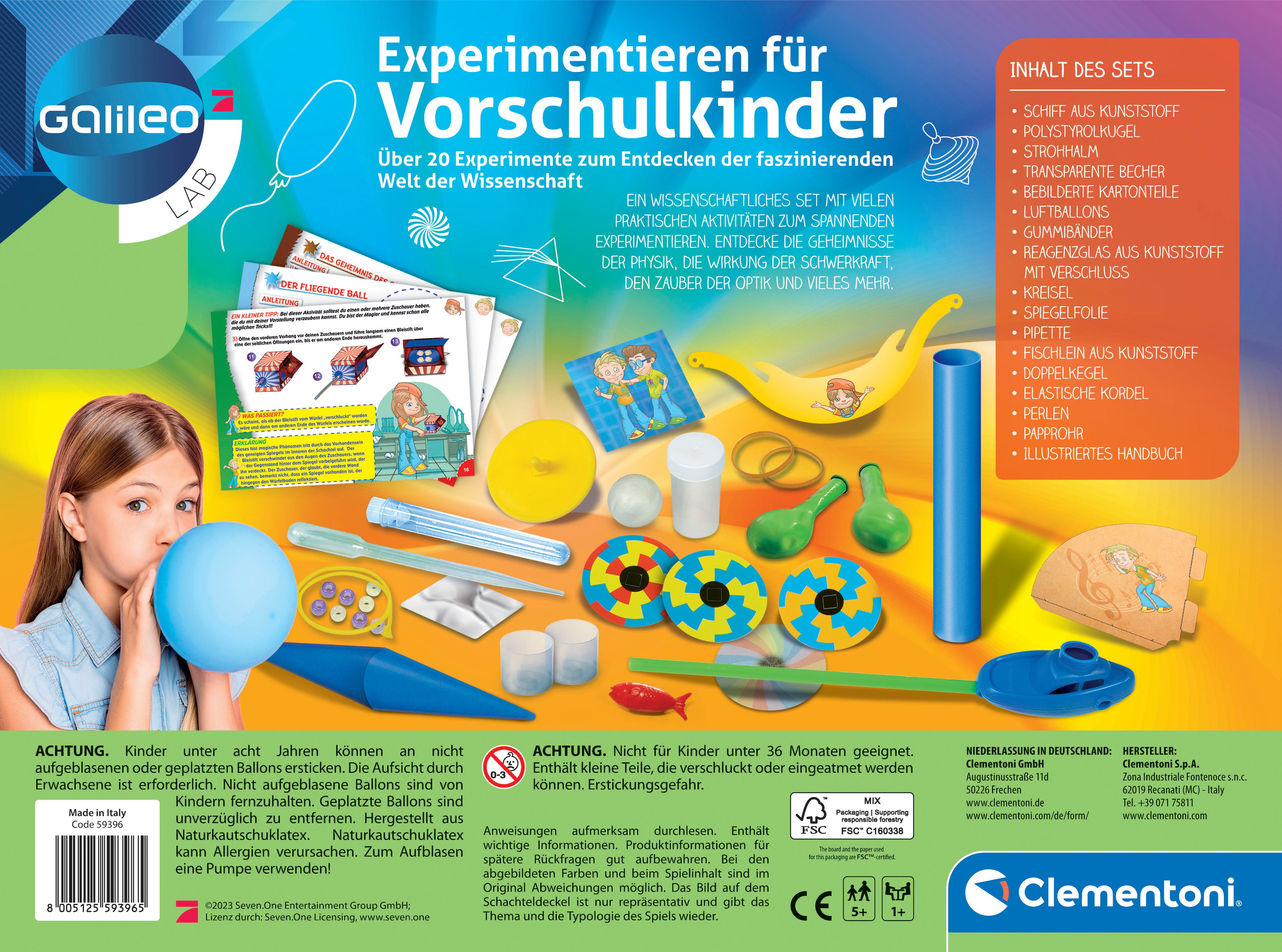 Clementoni® Experimentierkasten Galileo Lab, Experimentieren für Vorschulkinder, Made in Europe