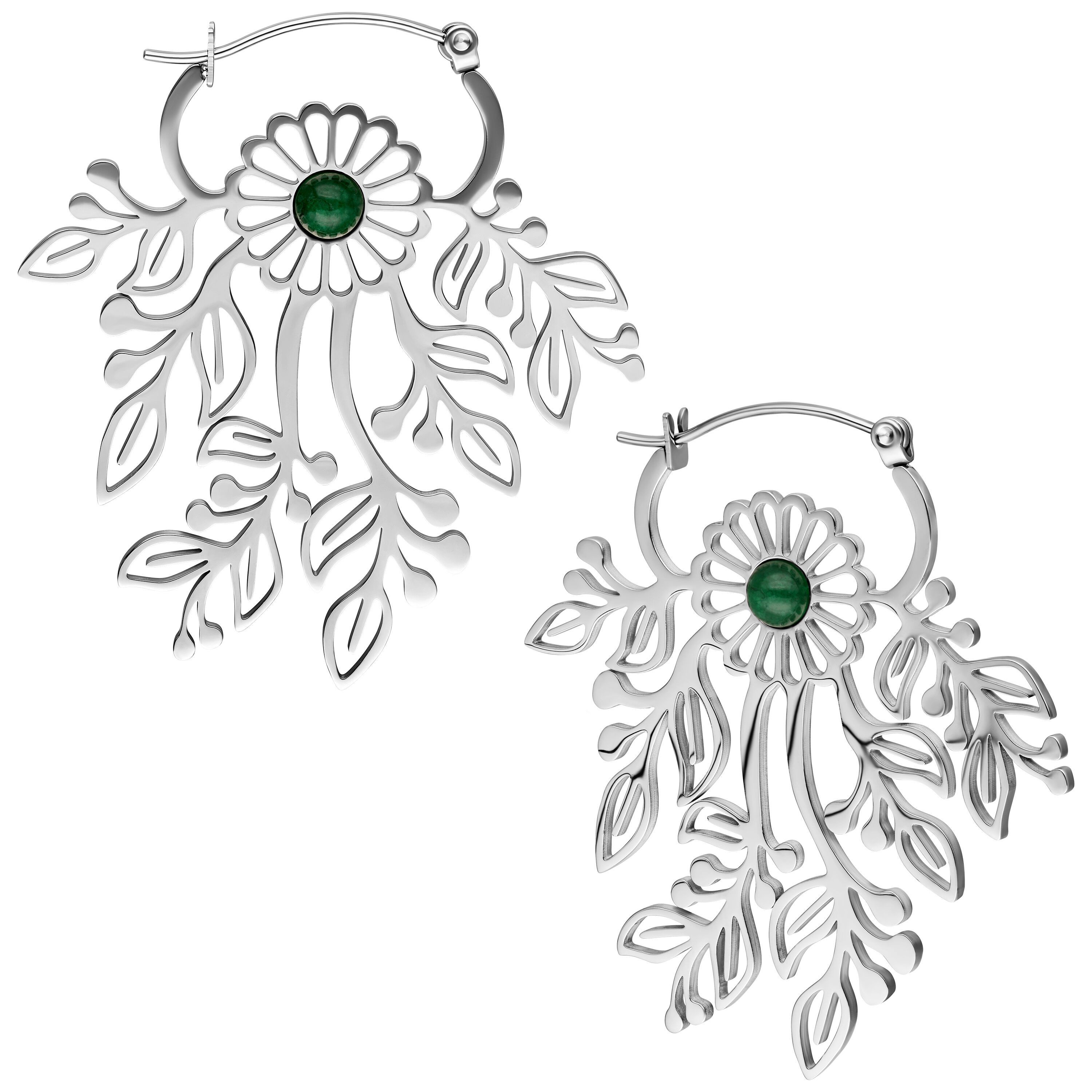 Wildcat Paar Ohrhänger Enchanted Moss Agate Hoops Pair - Silber, Chirurgenstahl 316L - wasserfest, langlebig, hautverträglich