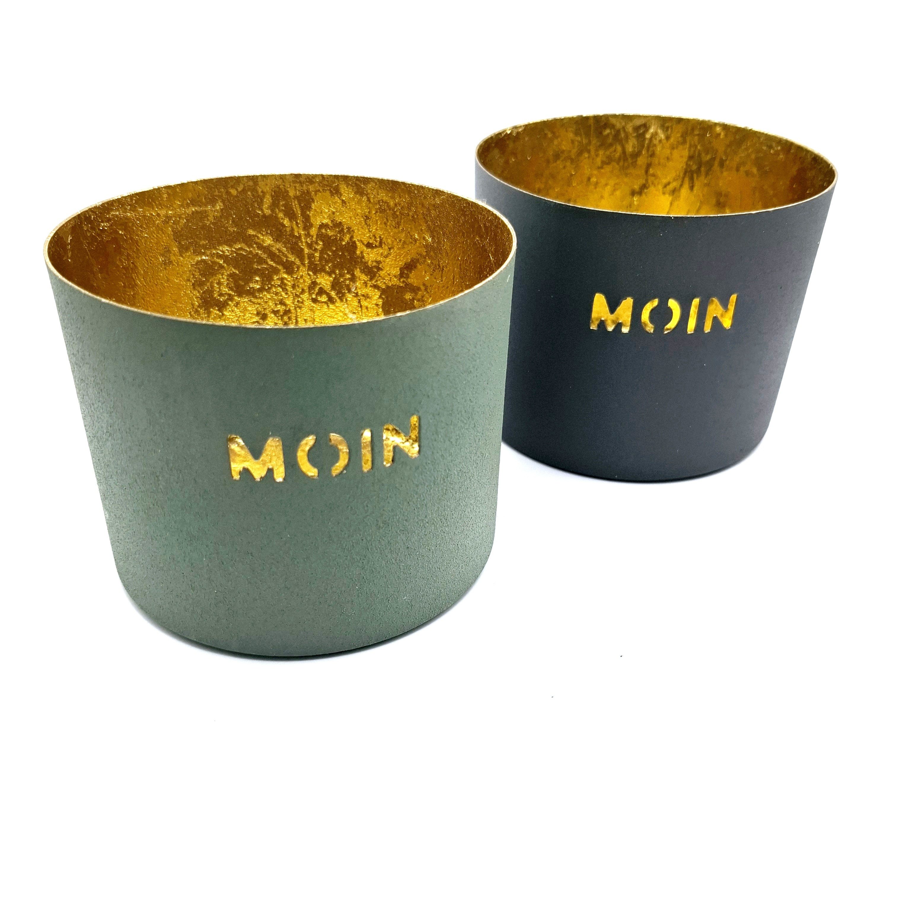 Vosteen Windlicht Moin Moin Übertopf Tischdekoration aus Eisen für Kerzen und Pfanzen (2, Geschenkidee für Freunde und Familie), Wetterfest mit Kratzschutz