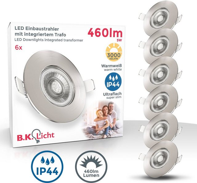 B.K.Licht LED Einbauleuchte, LED Bad Einbauspots Strahler Lampe ultraflach Deckenspots IP44 6er SET-Otto