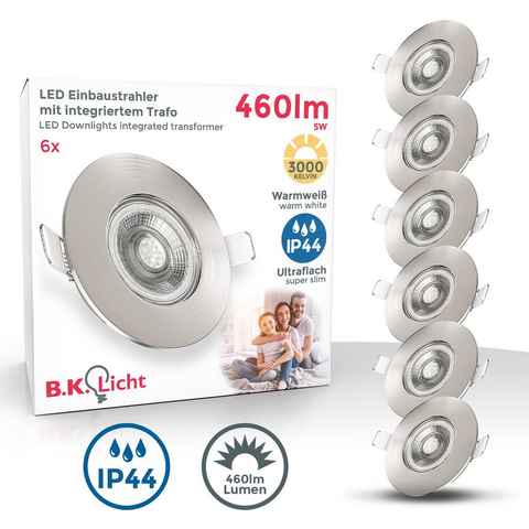 B.K.Licht LED Einbauleuchte, LED fest integriert, Warmweiß, LED Bad Einbauspots Strahler Lampe ultraflach Deckenspots IP44 6er SET