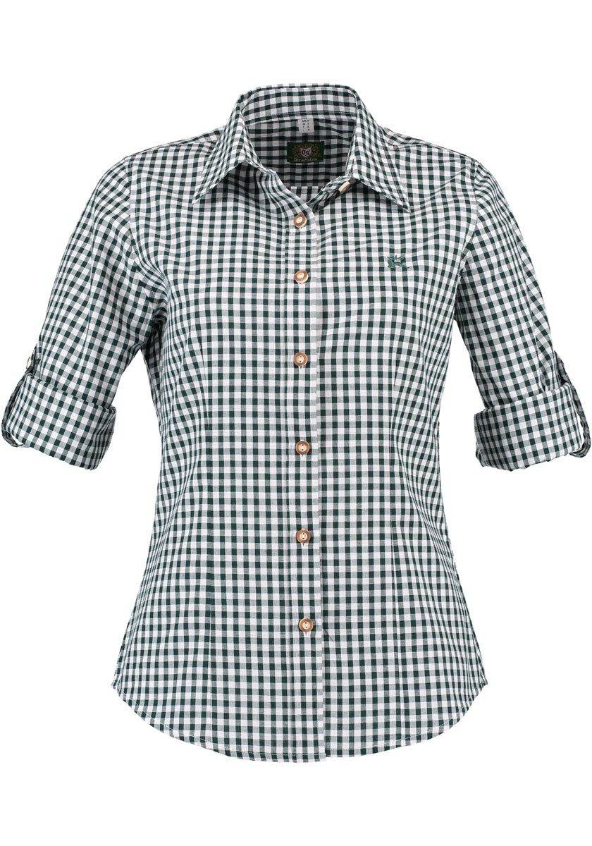 OS Trachten Trachtenbluse Qorru Taillierte Langarmbluse mit Hirsch-Stickerei auf der Brust