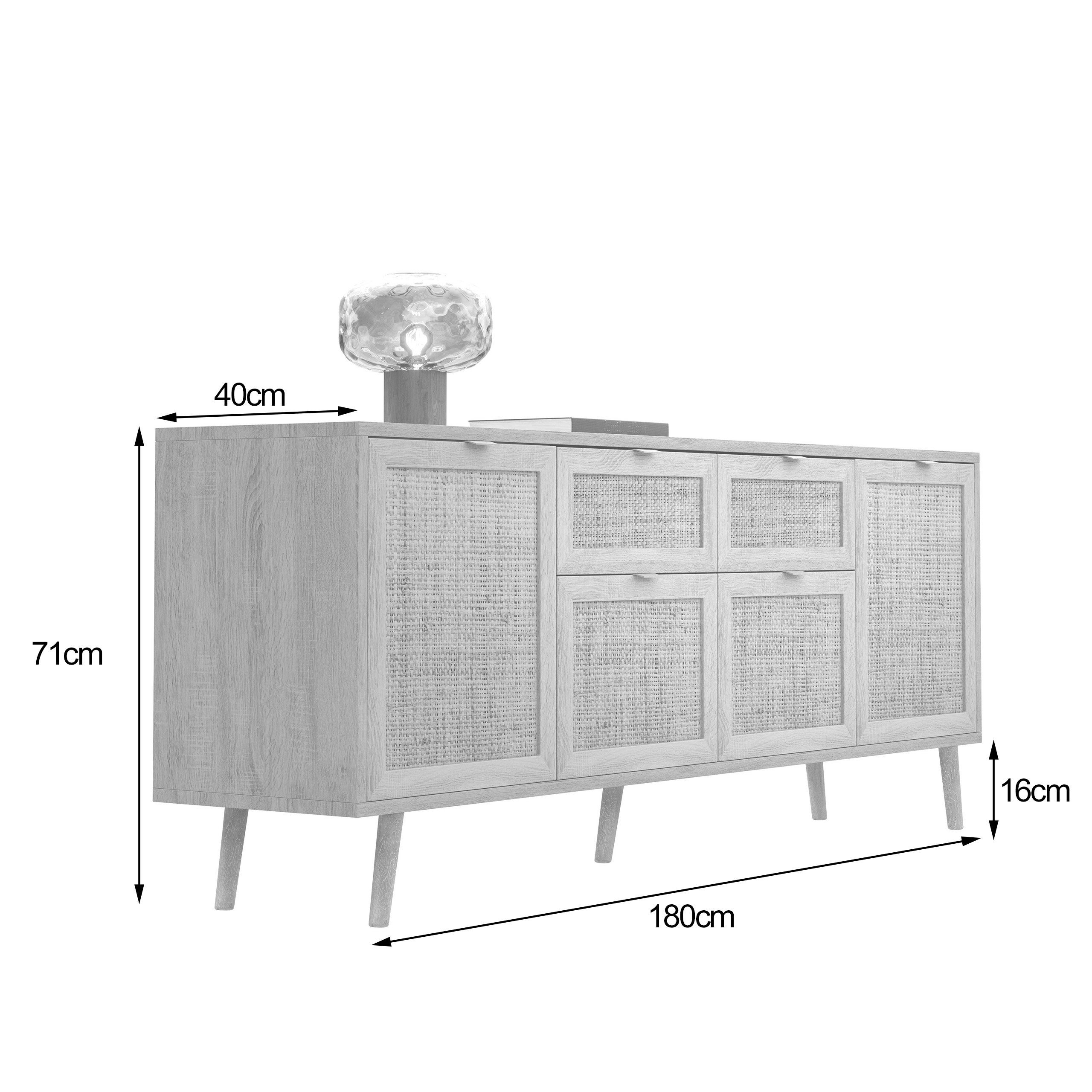 Newroom Sideboard Mila, Sideboard Sonoma Eiche Rattan Modern Boho Skandinavisch Highboard