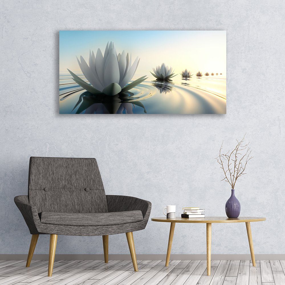 Tulup Leinwandbild XXL Wandbilder Leinwandbilder Bilder Canvas Bild 120 cm x 60 cm, Seerosen-Blumen-Teich, Leinwandbild