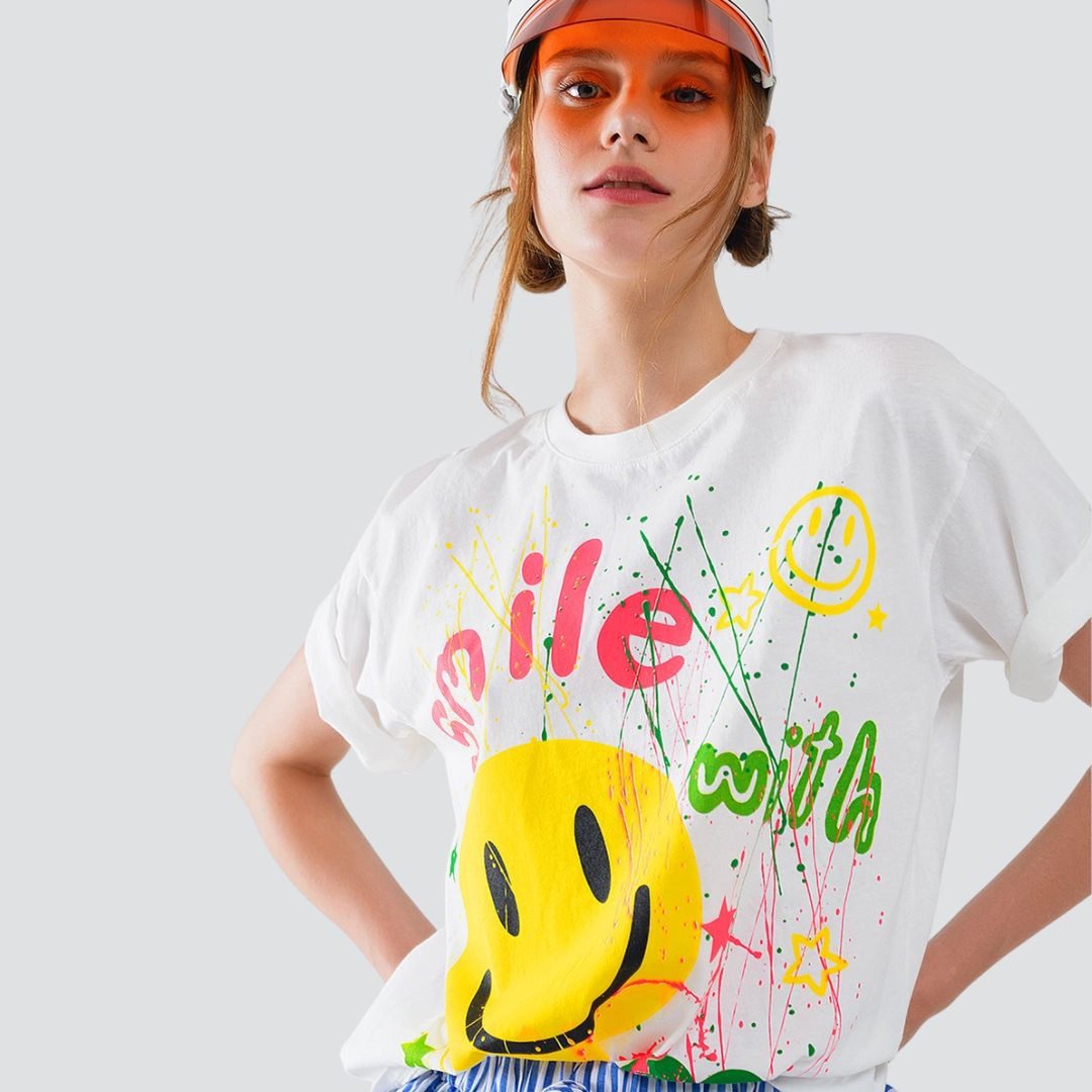 T-Shirt Modisches Damen Shirt Sommershirt mit witzigem Print locker