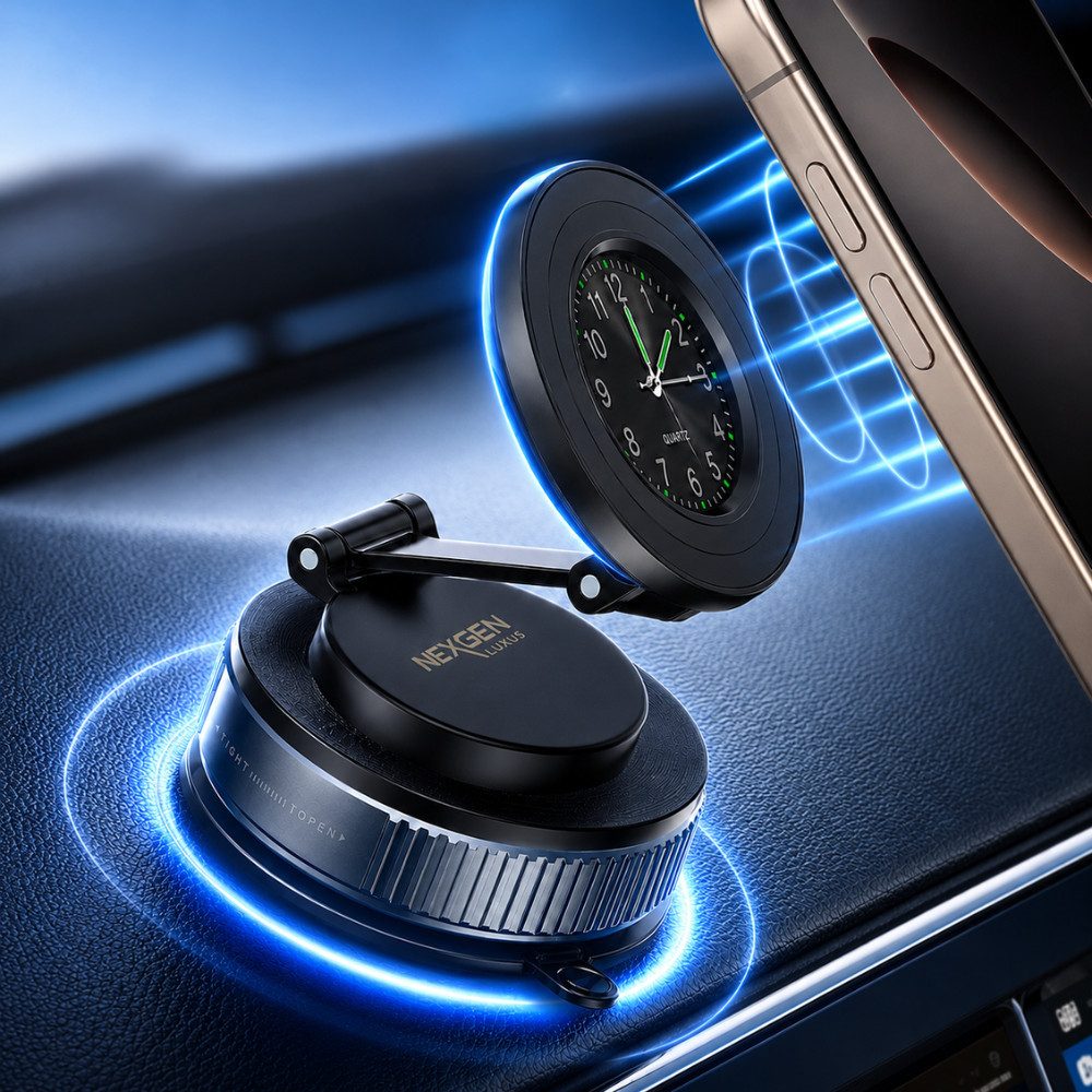 NEXGEN LUXUS HANDY-ZUBEHÖR Smartphone-Halterung Handyhalterung Auto Magnet KFZ Smartphone Halterung mit Uhr 360 NEU, (Magnetischer Halt, edle Uhr & 360° Premium-Komfort)