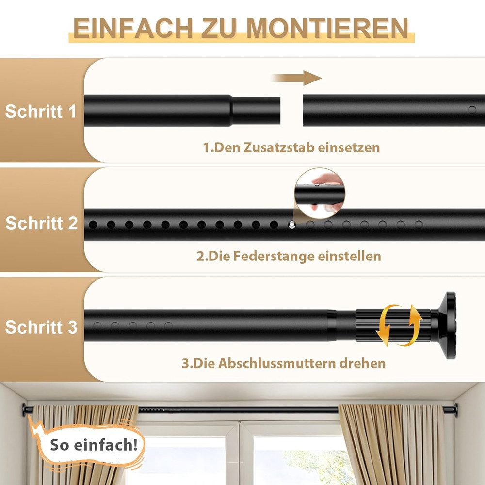 TUWENA Gardinenstange Gardinenstange ohne Bohren Teleskopstange Vorhangstange Klemmstange, 3 Größen Klemmstange Ausziehbar Schlafzimmer 128-177/278-327/328-377c – Bild 4 von 5