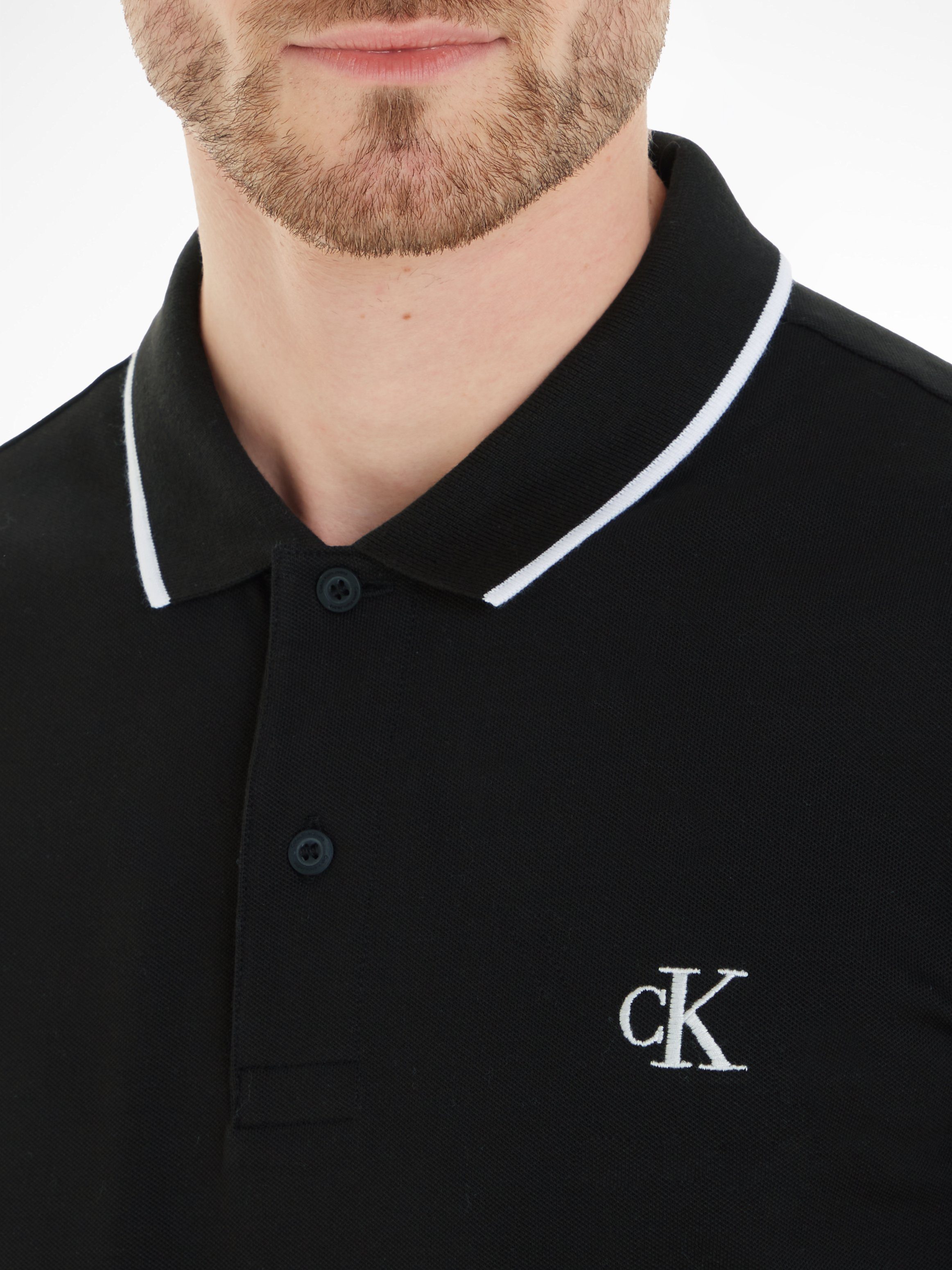 Raven Klein Calvin Poloshirt TIPPING Jeans SLIM POLO mit CK Black / ESSENTIAL CK Markenstickerei