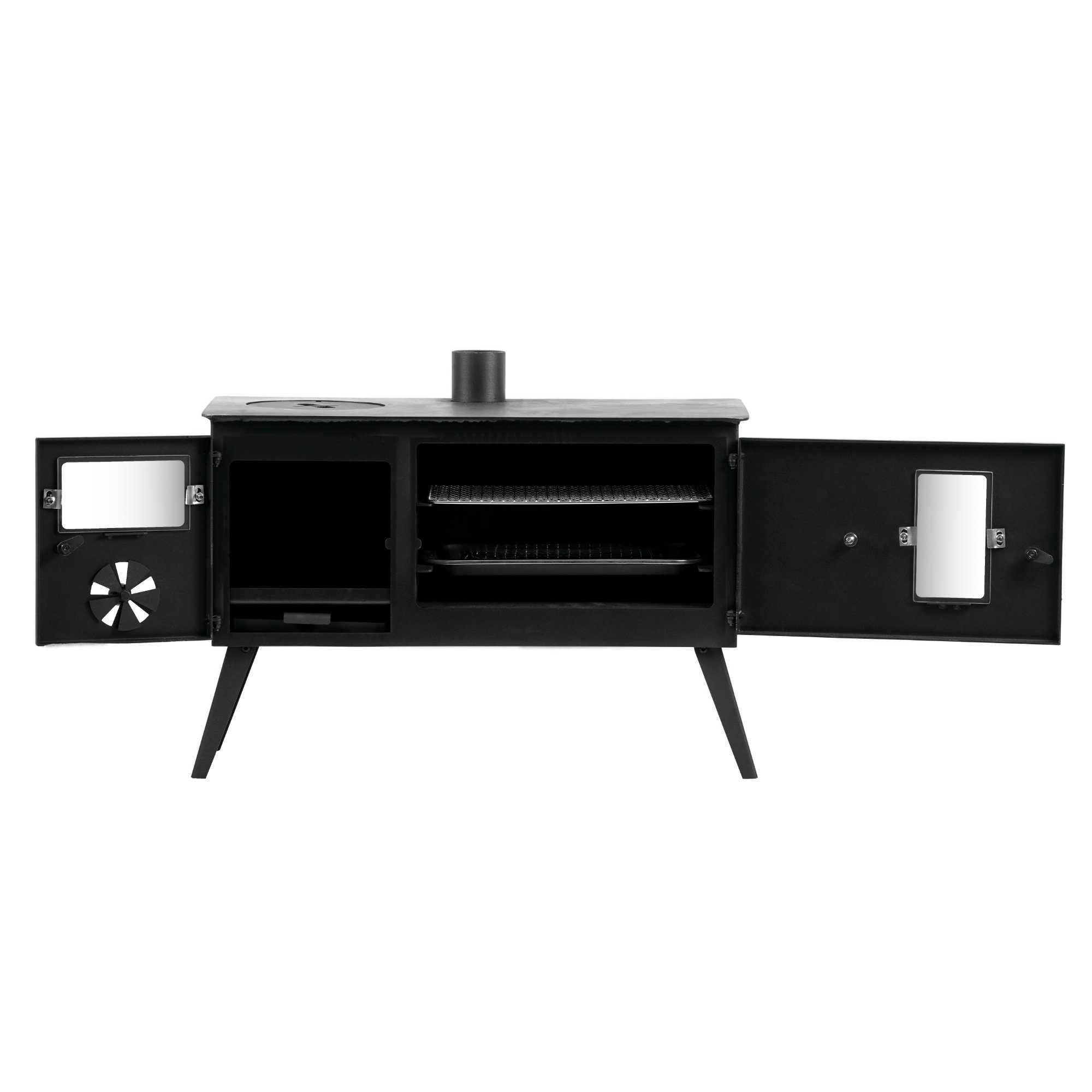 CampFeuer Fire Pit Tent Stove, 28.5 x 58.5 x 260 cm, Tent Heater, Wood Stove for Camping, (1-pc), Baking Compartment with Thermometer