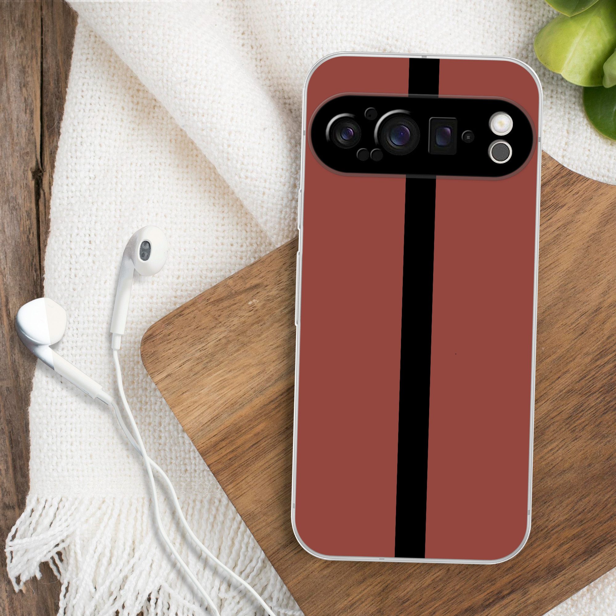 MuchoWow Handyhülle für Google Pixel 9 Pro Rot - Schwarz - Gestreift - Minimalistisch, Phone Case, Silikon, Schutzhülle Dünn