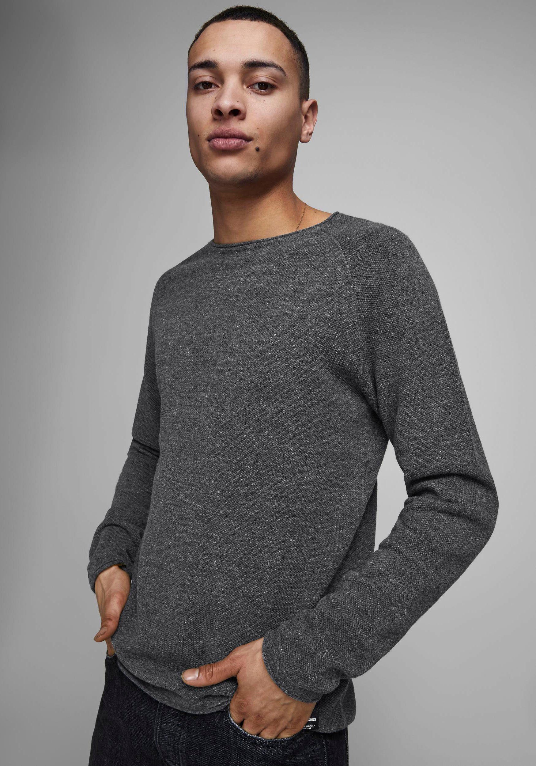 Jack & melange dark Jones KNIT HILL Rundhalspullover grey