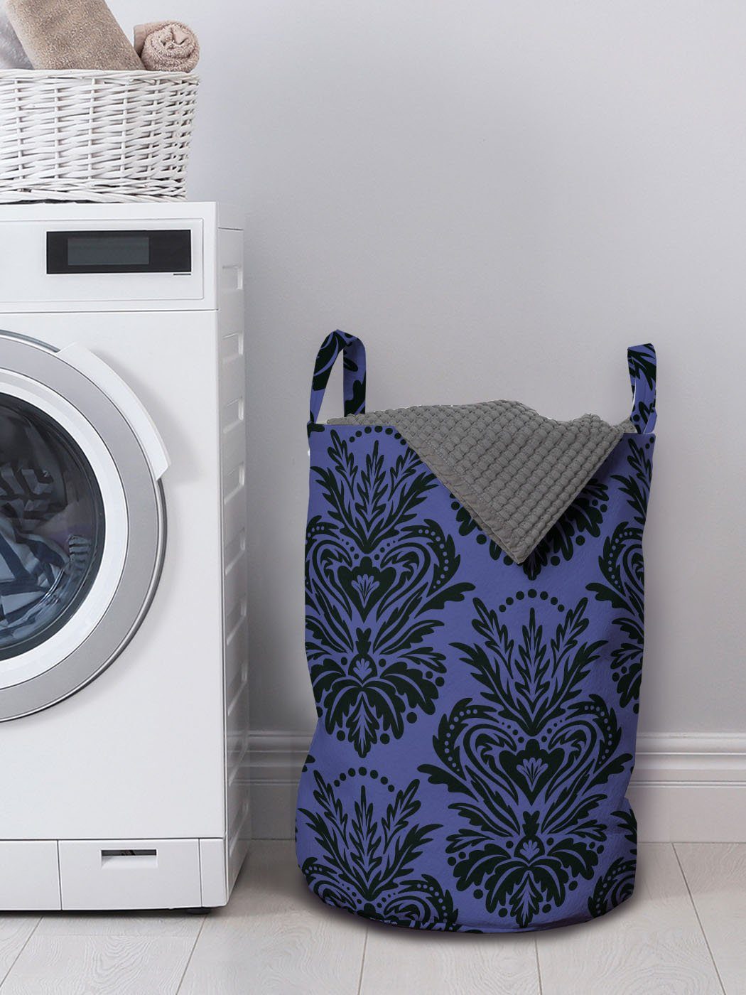 Abakuhaus Wäschesäckchen Wäschekorb mit Griffen Abstrakt Kordelzugverschluss Tupfen-Damast-Inspired für Waschsalons