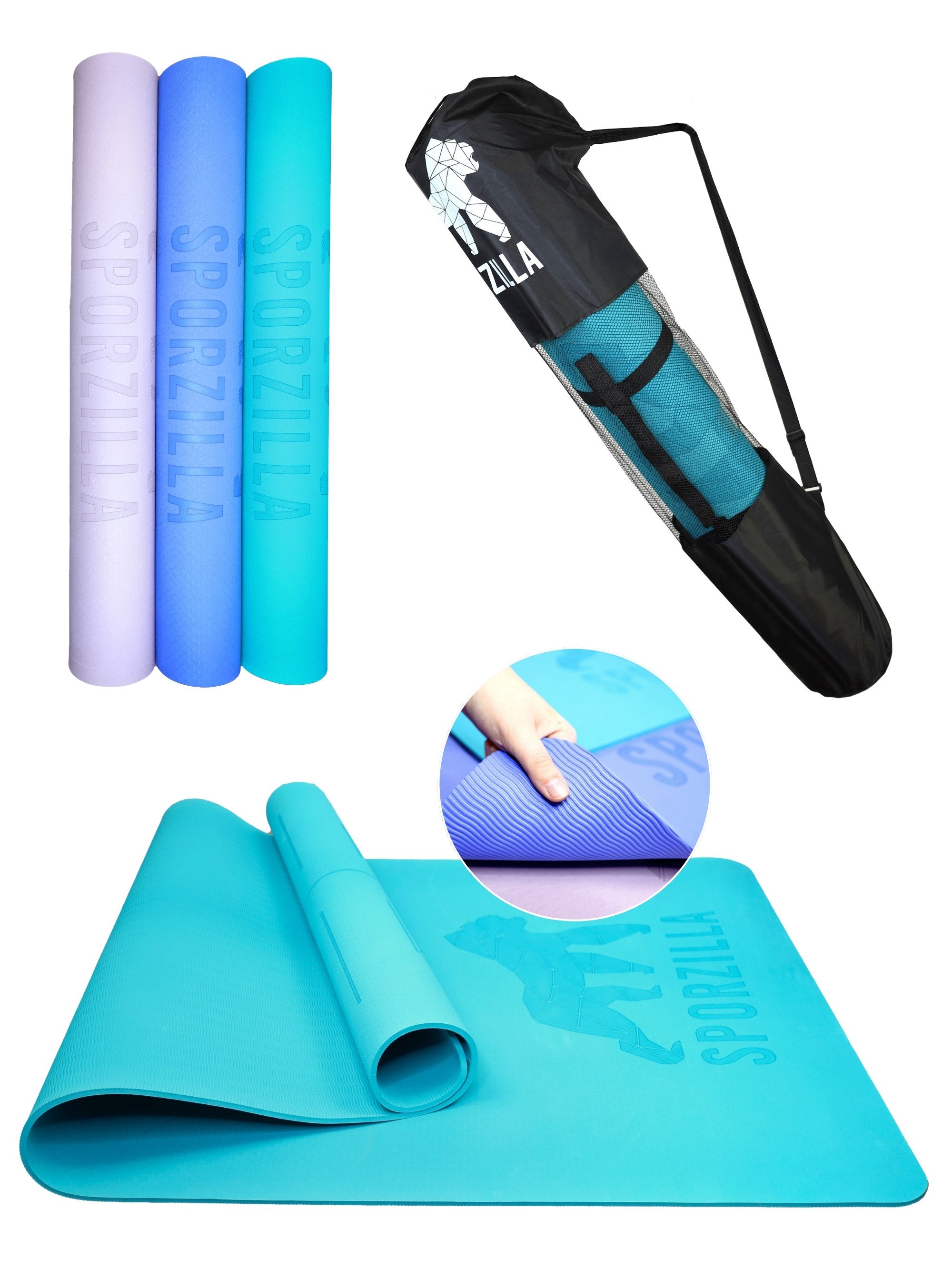 Sporzilla Fitnessmatte XXL Yogamatte, extra breit 100 cm, rutschfest, mit Hilfslinien, 8 mm dick