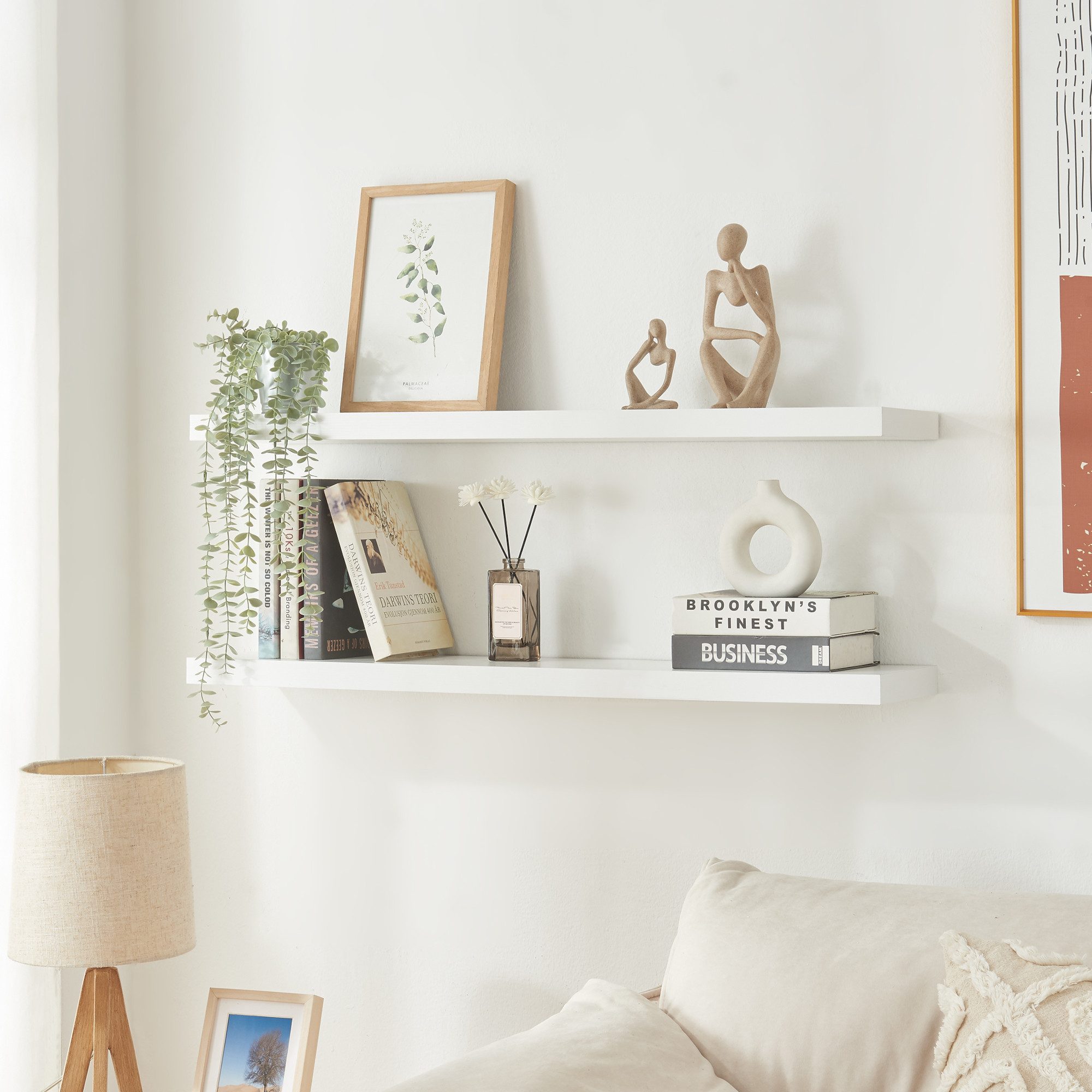 en.casa Wandregal, 2-tlg., »Stranda« 2er Set 100 x 20 x 4 cm Weiß