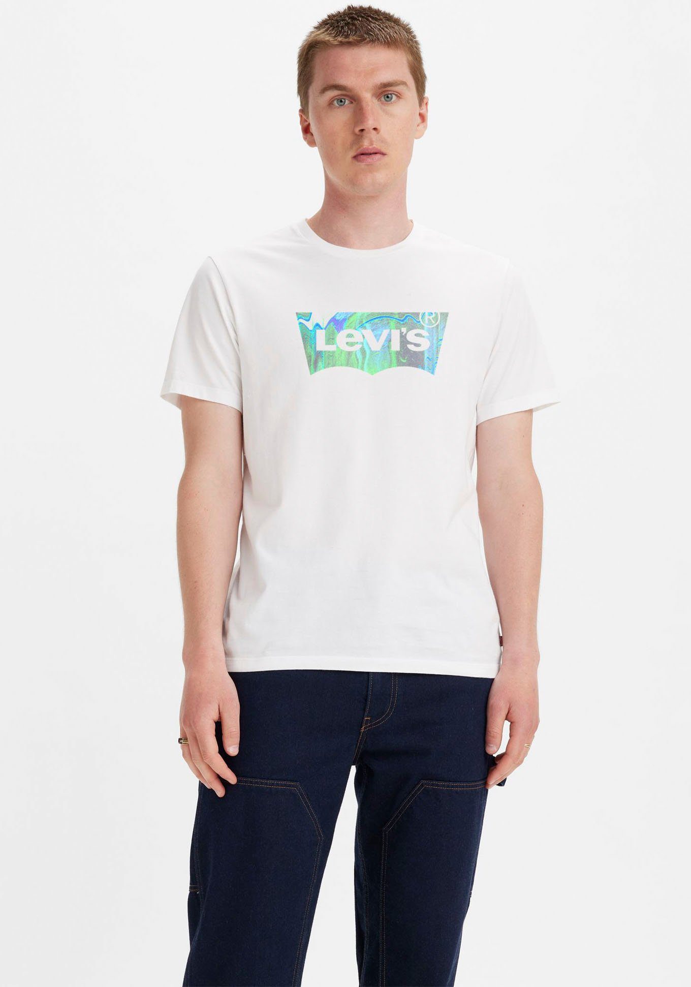 Levi's® T-Shirt CREWNECK TEE mit Logo-Front-Print white-blue-green