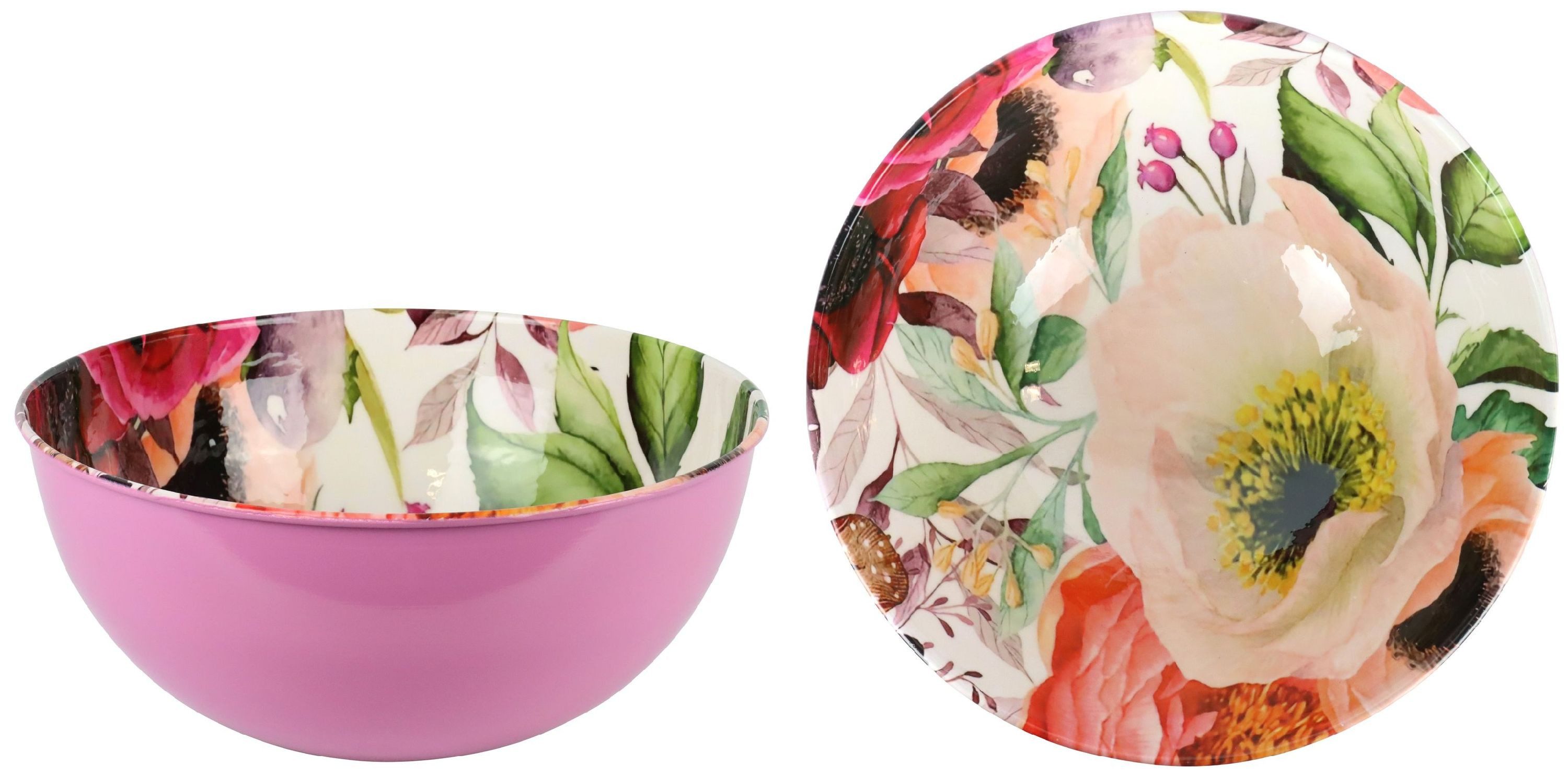 FURNARO Dekoschale (1 St., 1 Schale), Innen floral gemustert, robuste Eisenkonstruktion, rosa außen