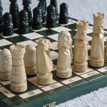 Holzprodukte Spiel, Schach Geschnitzt 50 x 50 cm Schachspiel Holz Geschnitzt NEU grün