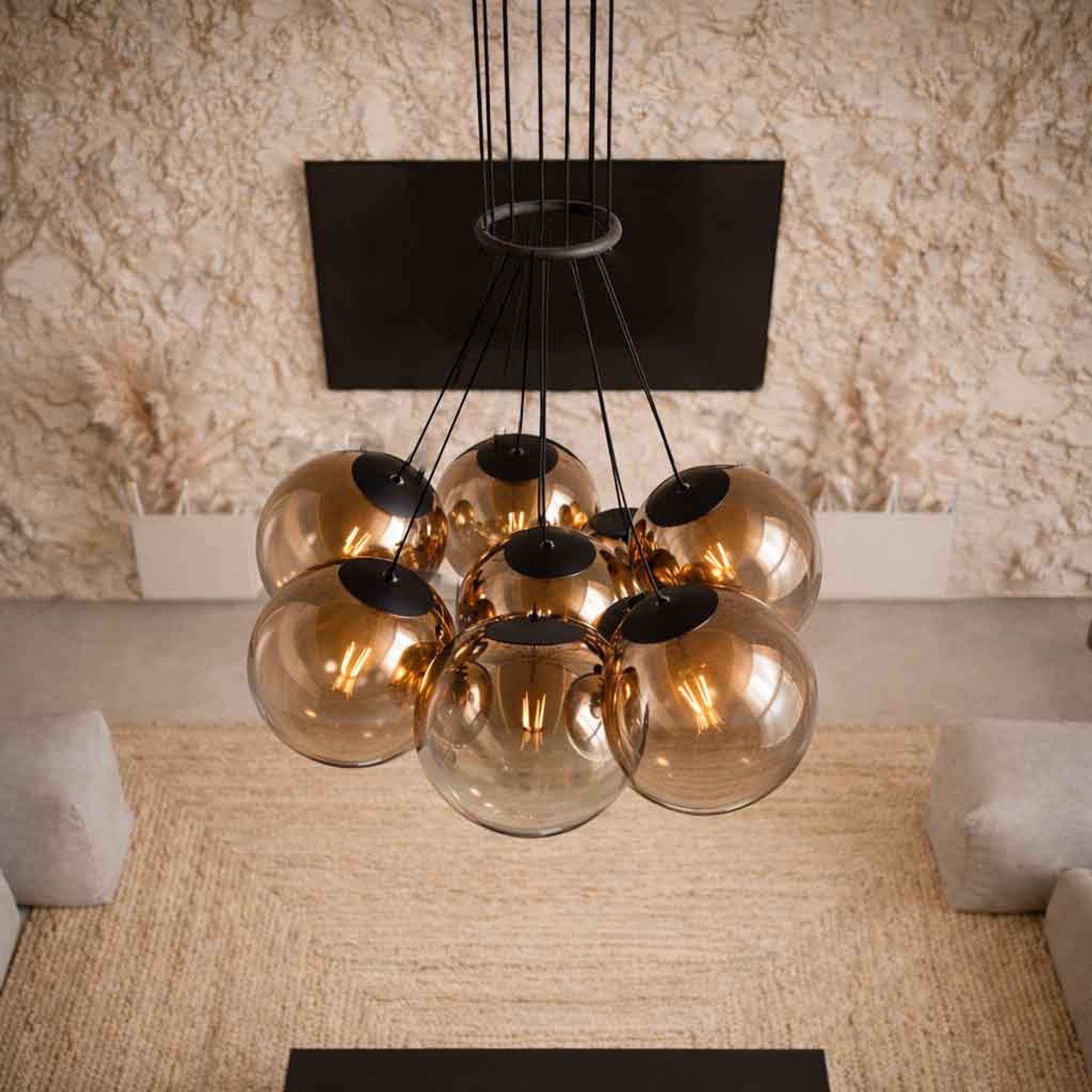 s.luce Pendelleuchte Orb Cluster Glaskugel Galerieleuchte 7-flammig Kupfer Verlauf