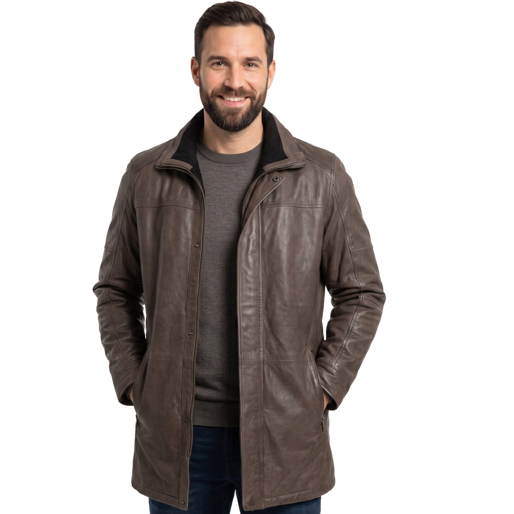 Maddox Lederjacke HJM-89 klassisch MADDOX - Herren Lederjacke Longjacke Parka Lammnappa stone antik