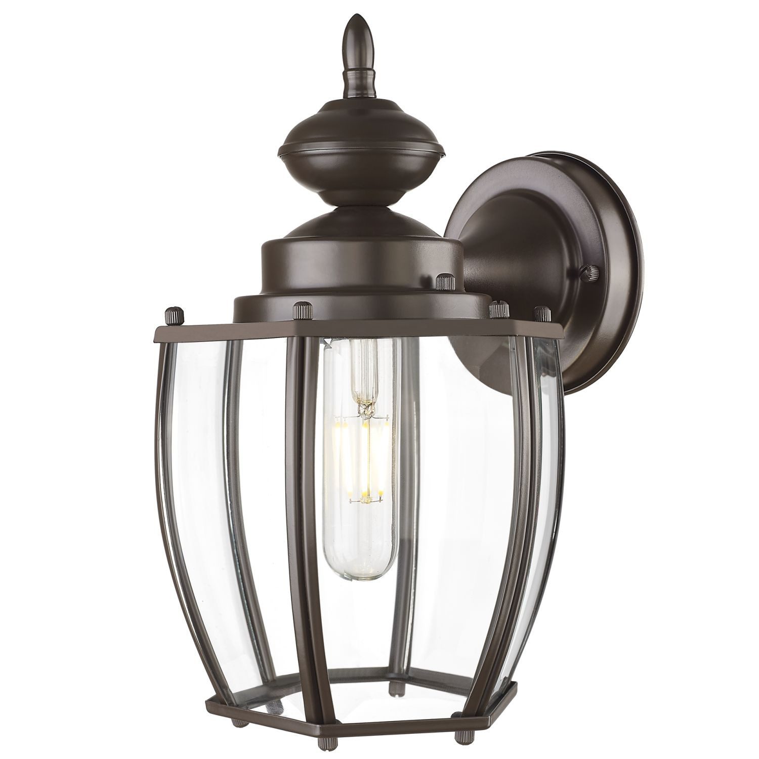 Licht-Erlebnisse Außen-Wandleuchte ELVAS, ohne Leuchtmittel, E27 IP23 H: 30,5 cm Braun Vintage Aluminium Metall Glas