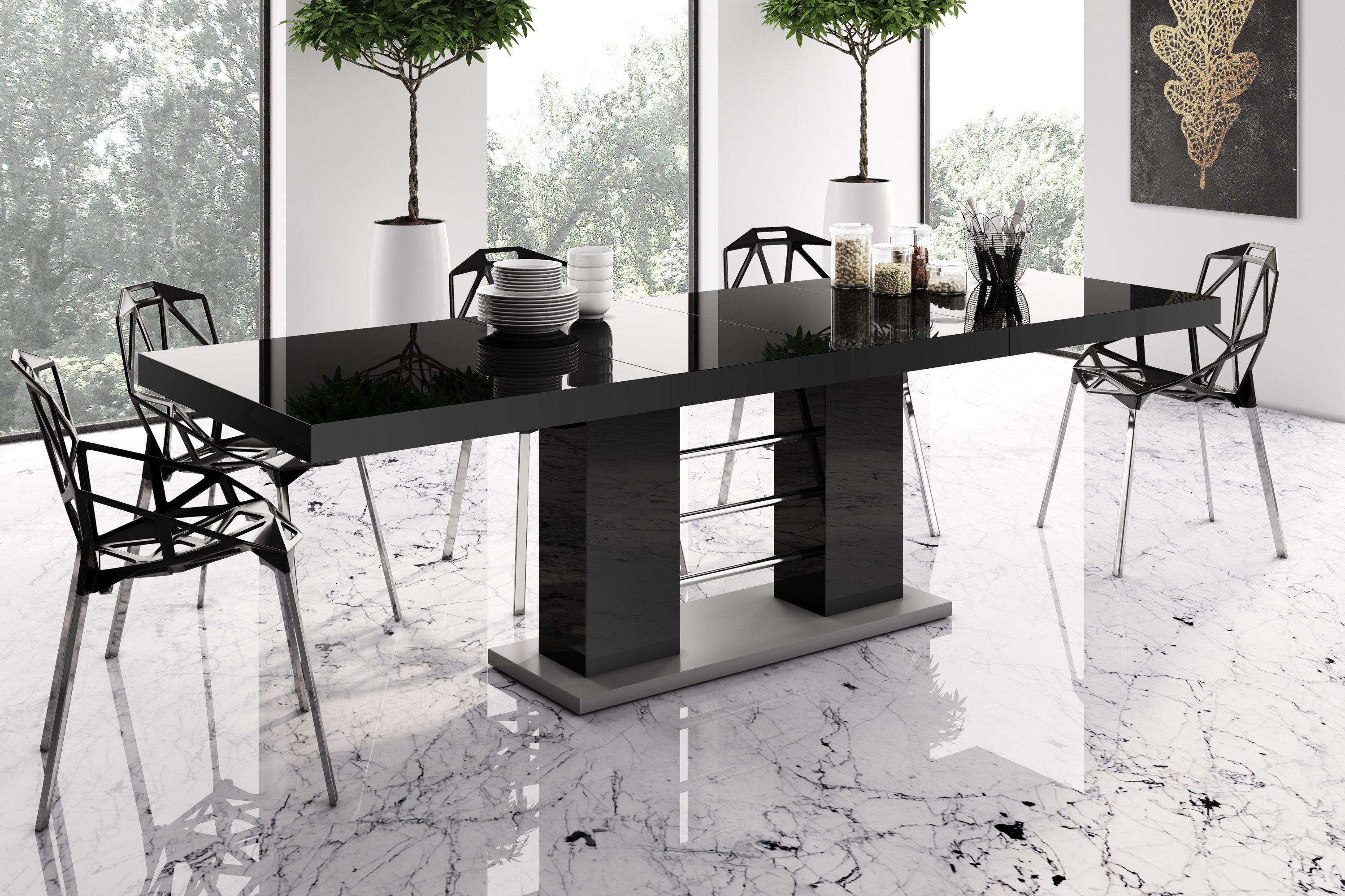 designimpex Esstisch »Design Esstisch Tisch HE-111 Schwarz - Grau Hochglanz  ausziehbar 160 bis 260 cm« online kaufen | OTTO
