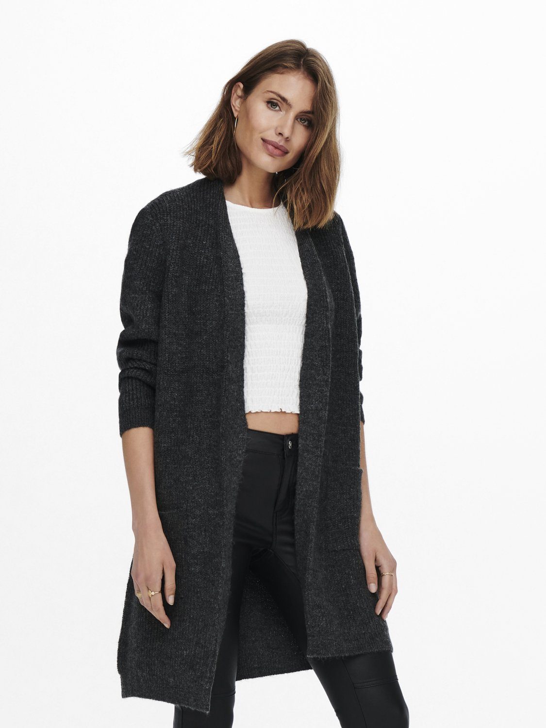 Cardigan Langes Design Stretch Strickjacke Cardigan Mantel mit Taschen ONLJADE