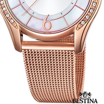 Festina Quarzuhr Festina Damen Uhr F20422/1 Edelstahl, Damen Armbanduhr rund, Edelstahlarmband rosegold