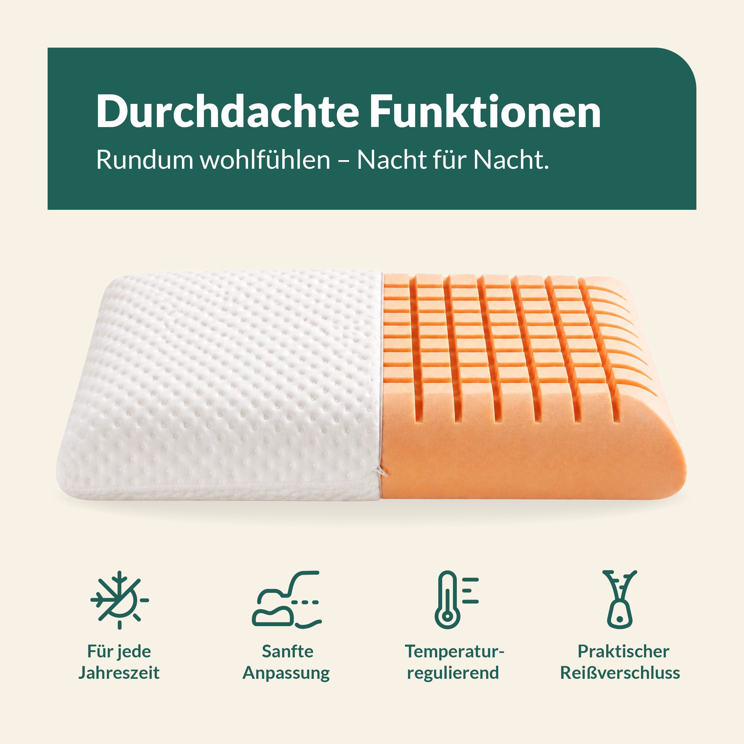fan Nackenstützkissen Soja Dream, Füllung: Viscoschaum, Bezug: Doppeljersey mit Viscose, Seitenschläfer, Rückenschläfer, Wellness für den Nacken – Bild 5 von 5