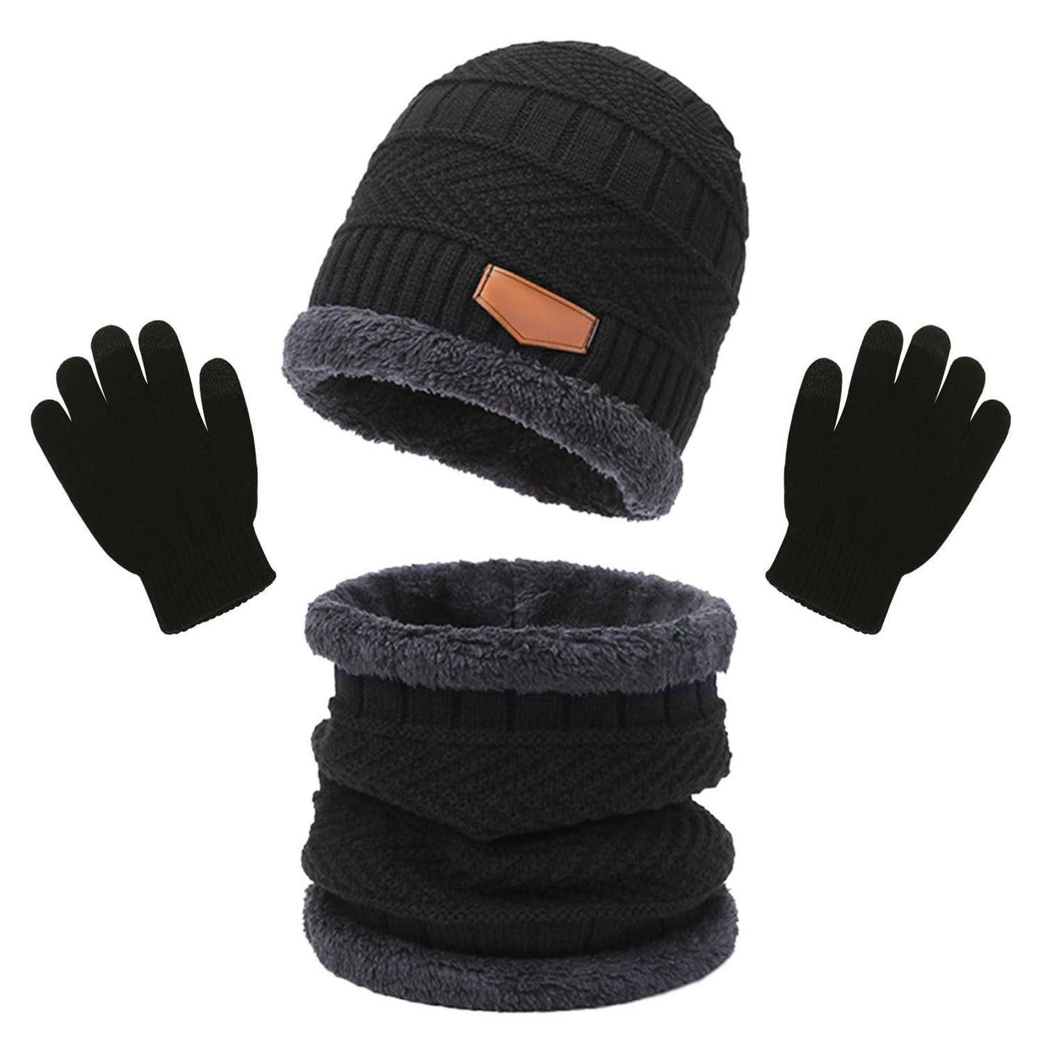 LuxusKollektion Fleeceschal Jungen Set Beanie Schal Handschuhe Schwarz 3-10 Jahre, (1-St)