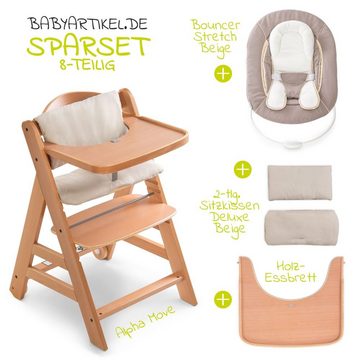 Hauck Hochstuhl Move Natur Newborn Set (5 St), Babystuhl ab Geburt inkl. Aufsatz für Neugeborene, Tisch, Sitzauflage