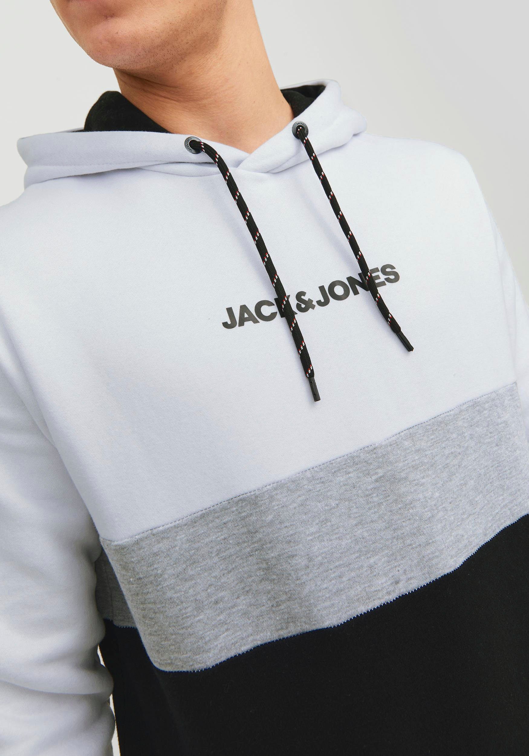 Jack & Jones Kapuzensweatshirt JJEREID SWEAT White NOOS HOOD BLOCKING