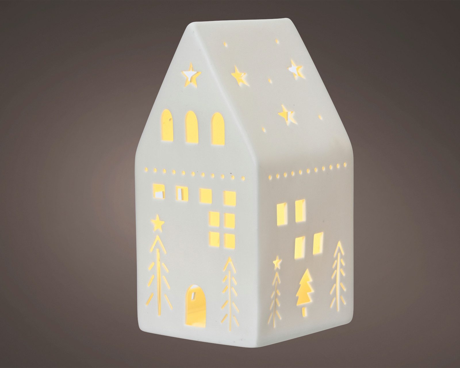 Lumineo Dekofigur LED Haus Porzellan weiß 9,7x9,5x18,8cm